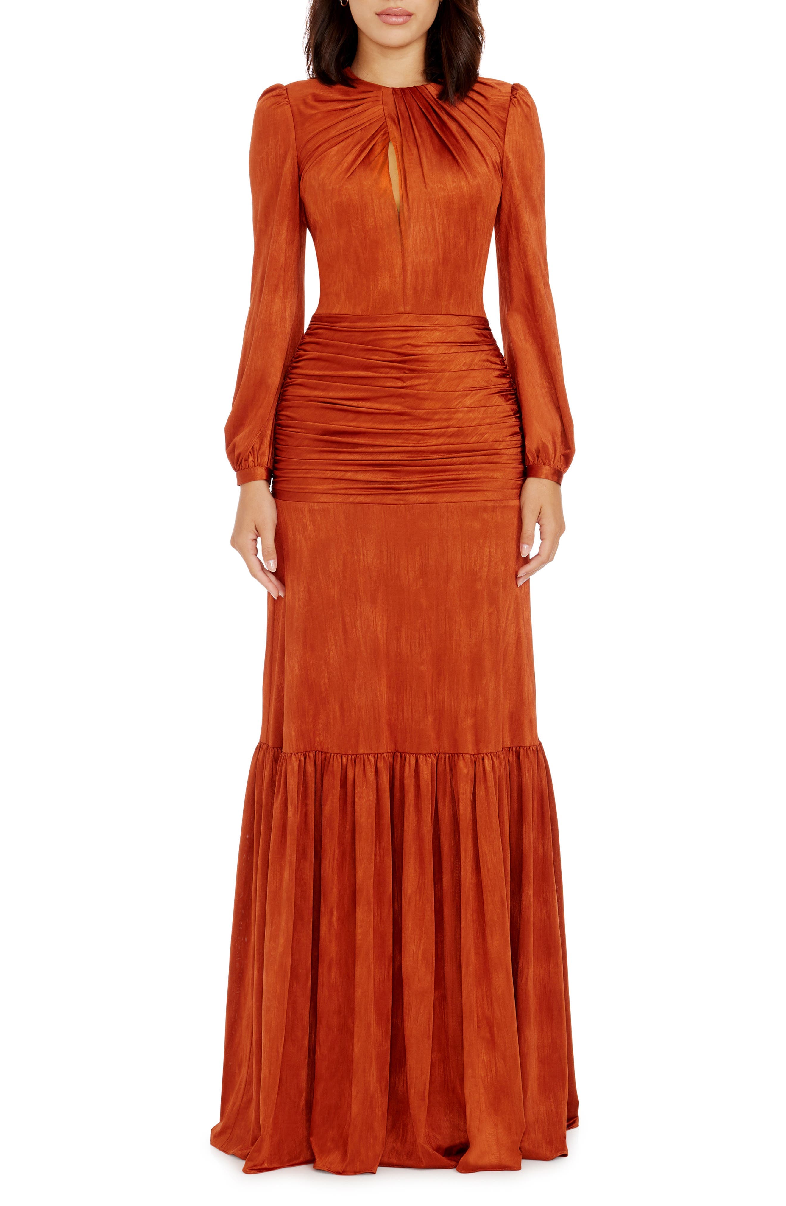 Lucille Pleated Ruched Long Sleeve Gown - image 1
