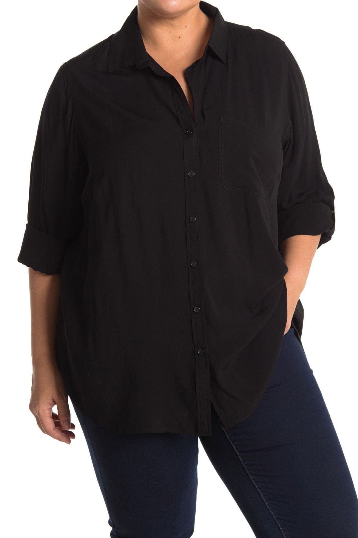 Elisa Roll Tab Sleeve Button Down Blouse - image 1