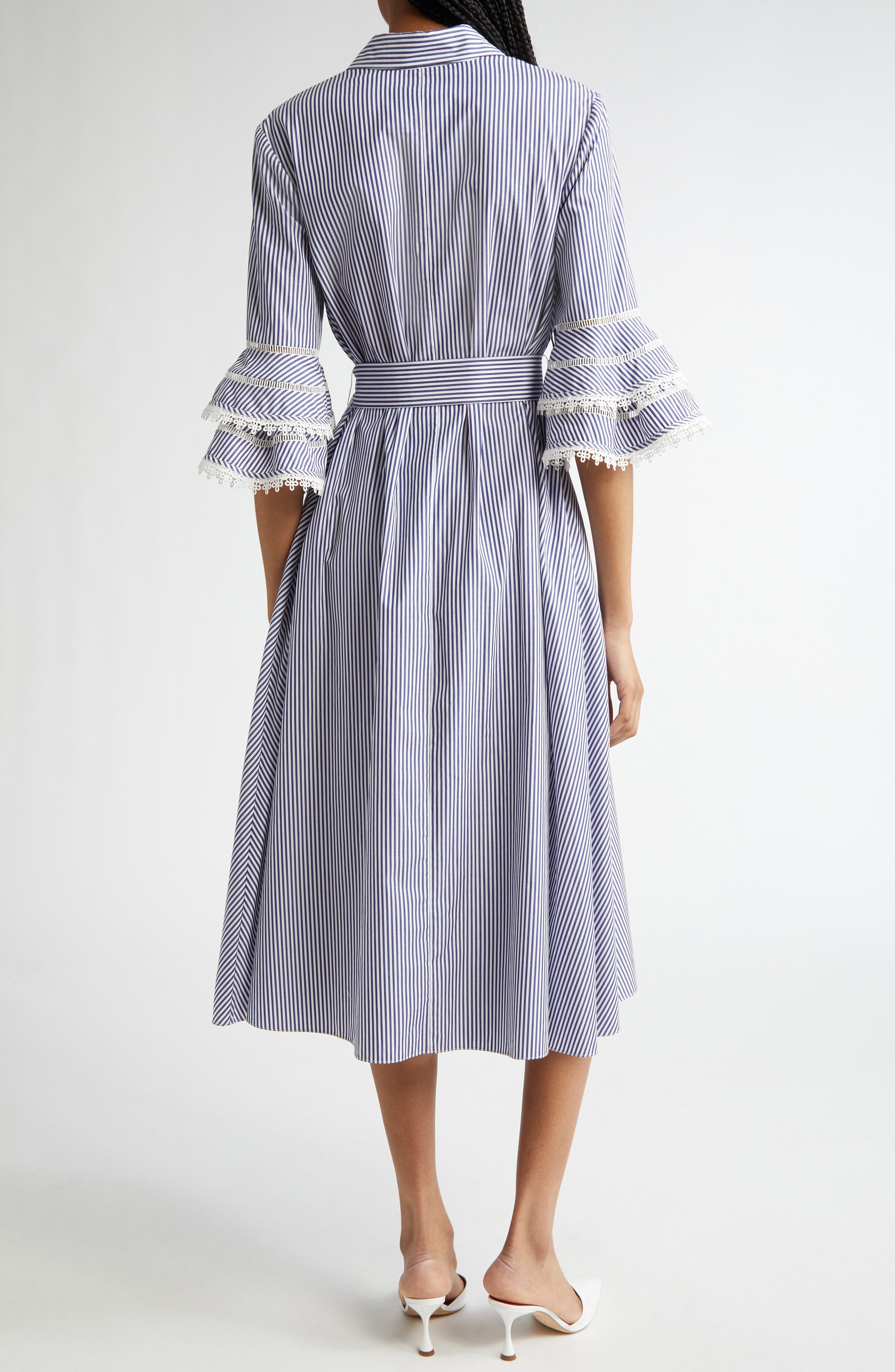 Stripe Tiered Ruffle Sleeve Belted Poplin Shirtdress - image 2