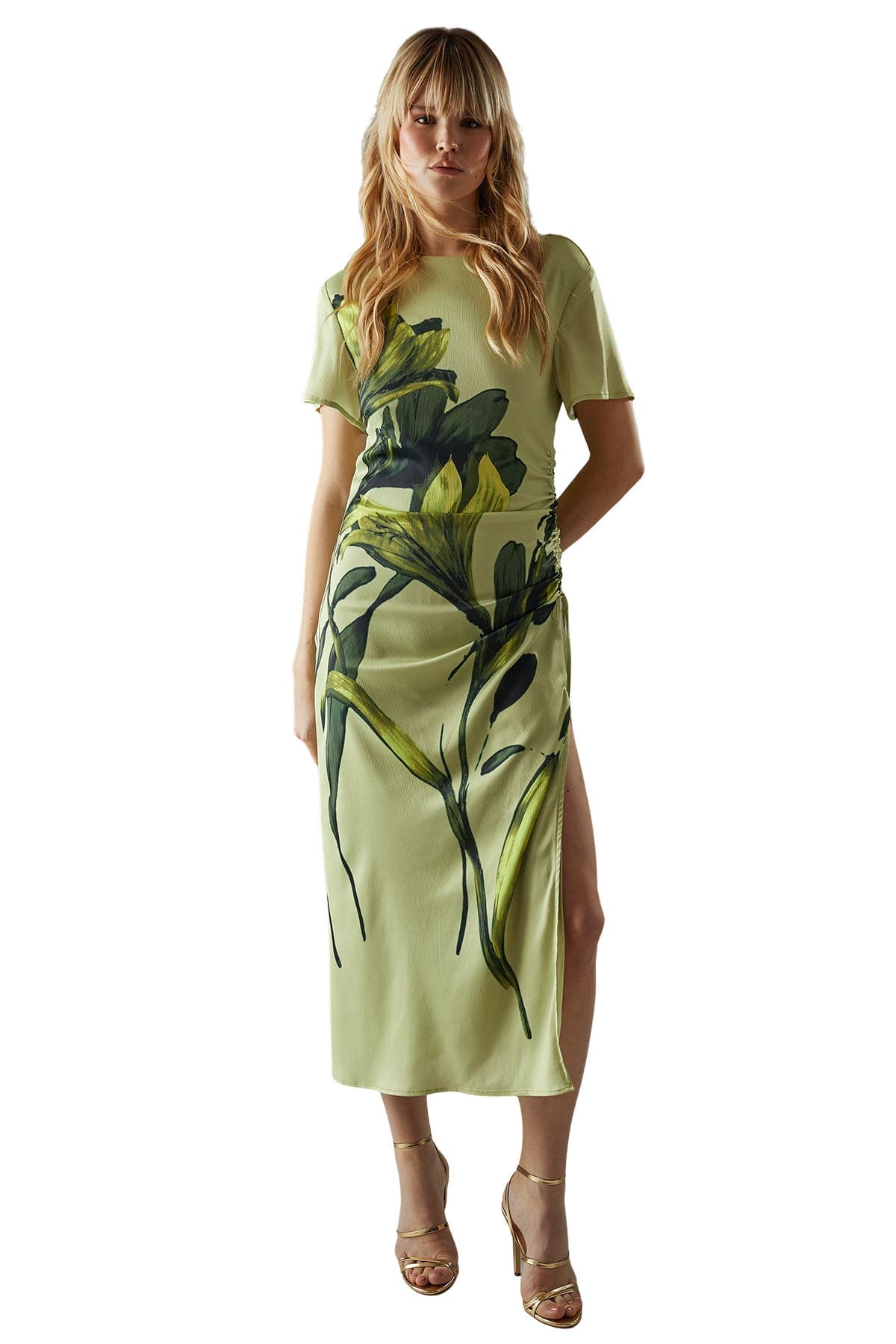Placement Print Crinkle Midi Satin Dress - image 1