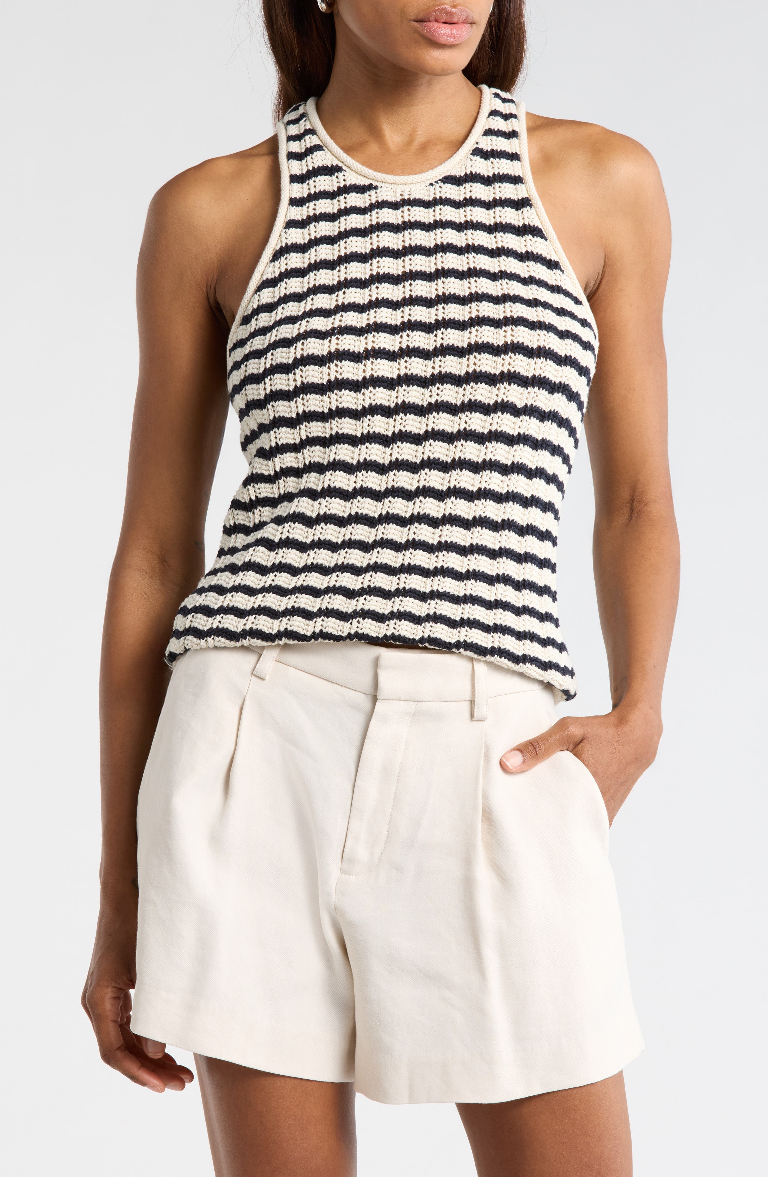 Nelly Stripe Pointelle Stitch Tank - image 1