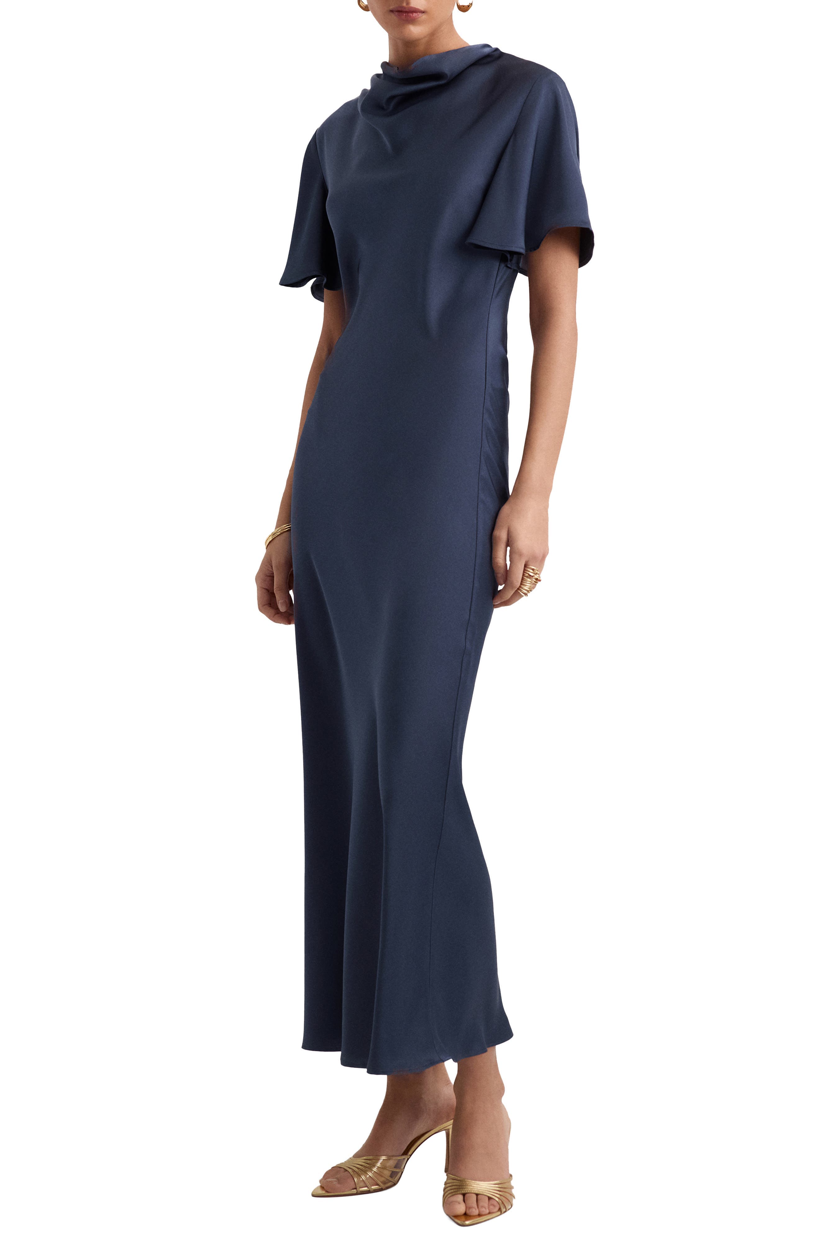 Satin Draped Neck Maxi Dress - image 1