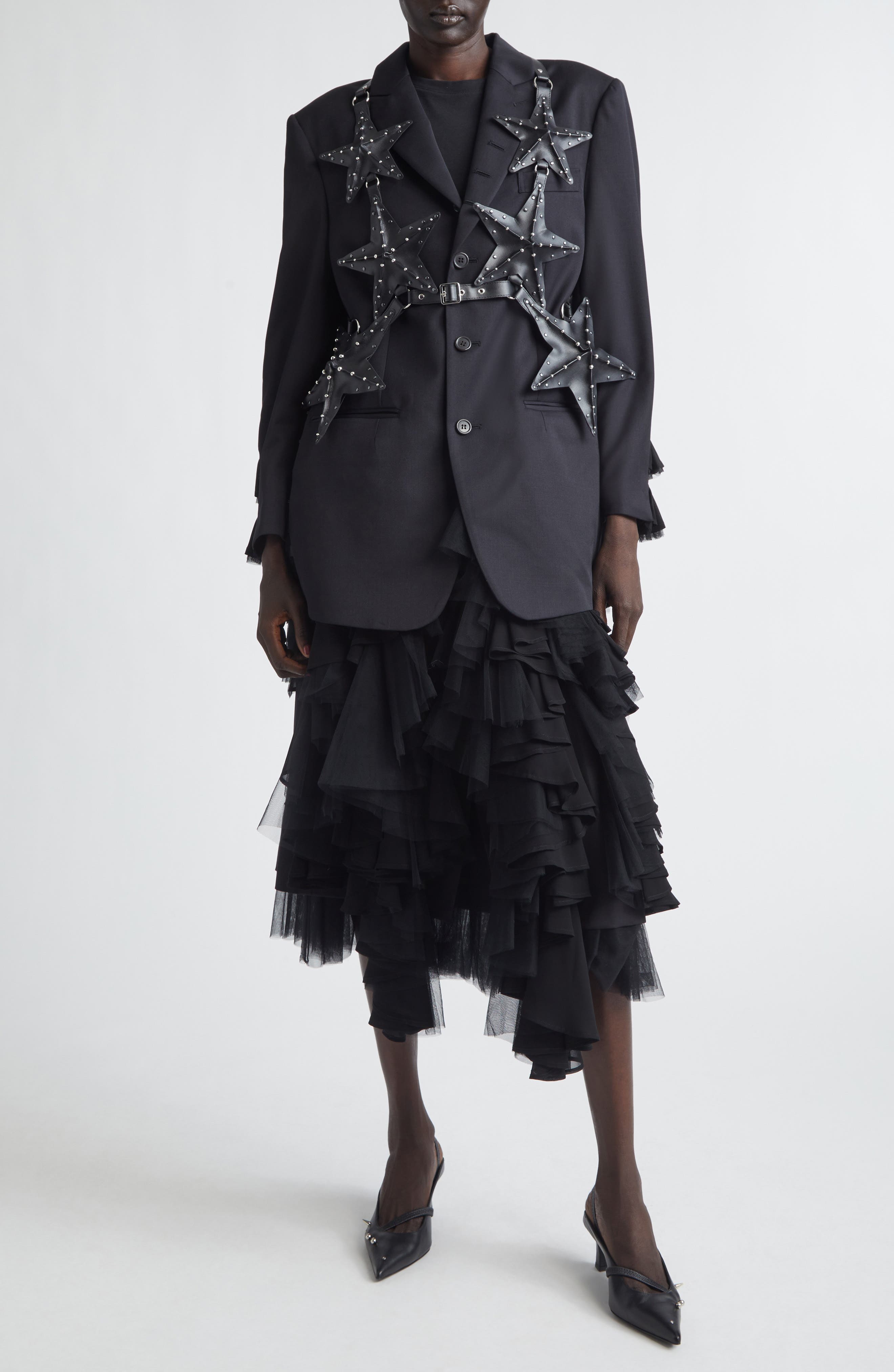 Single Breasted Wool Gabardine Blazer with Tulle Ruffles - image 2