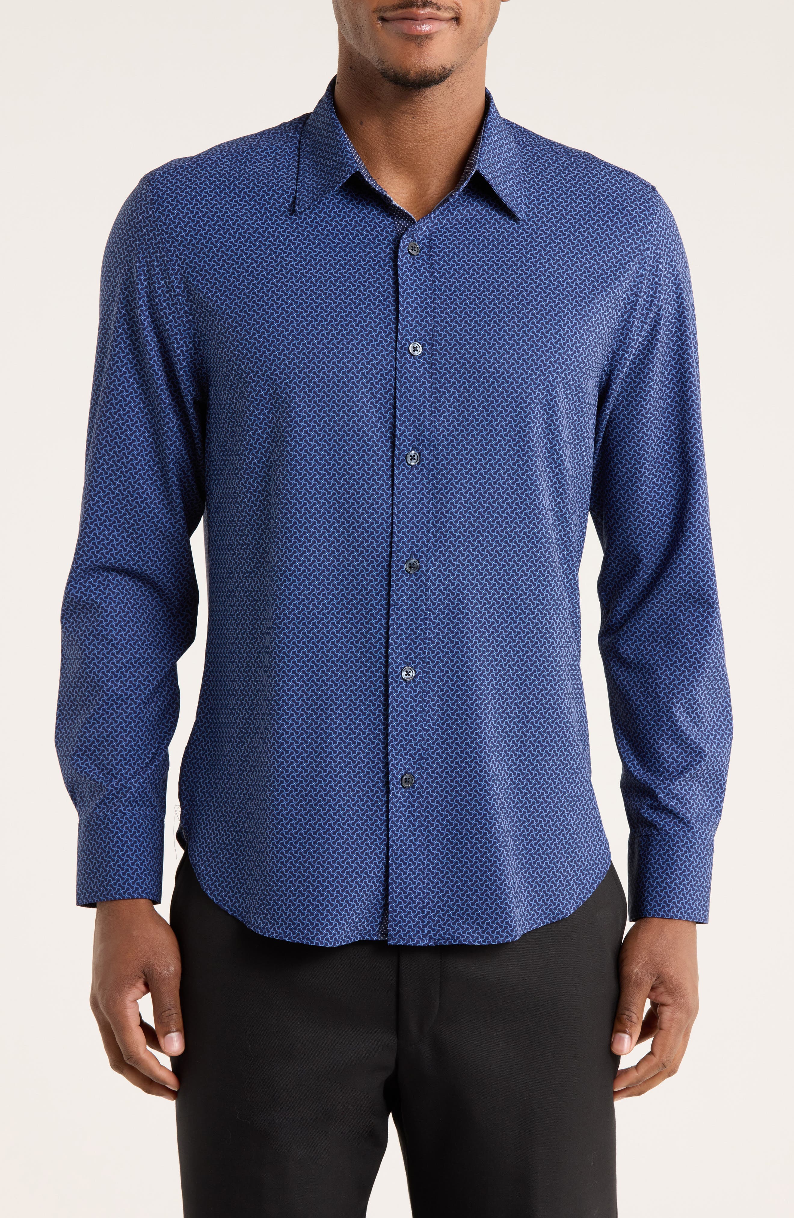 Squiggle Print Slim Fit Performance Button-Up Shirt - image 1
