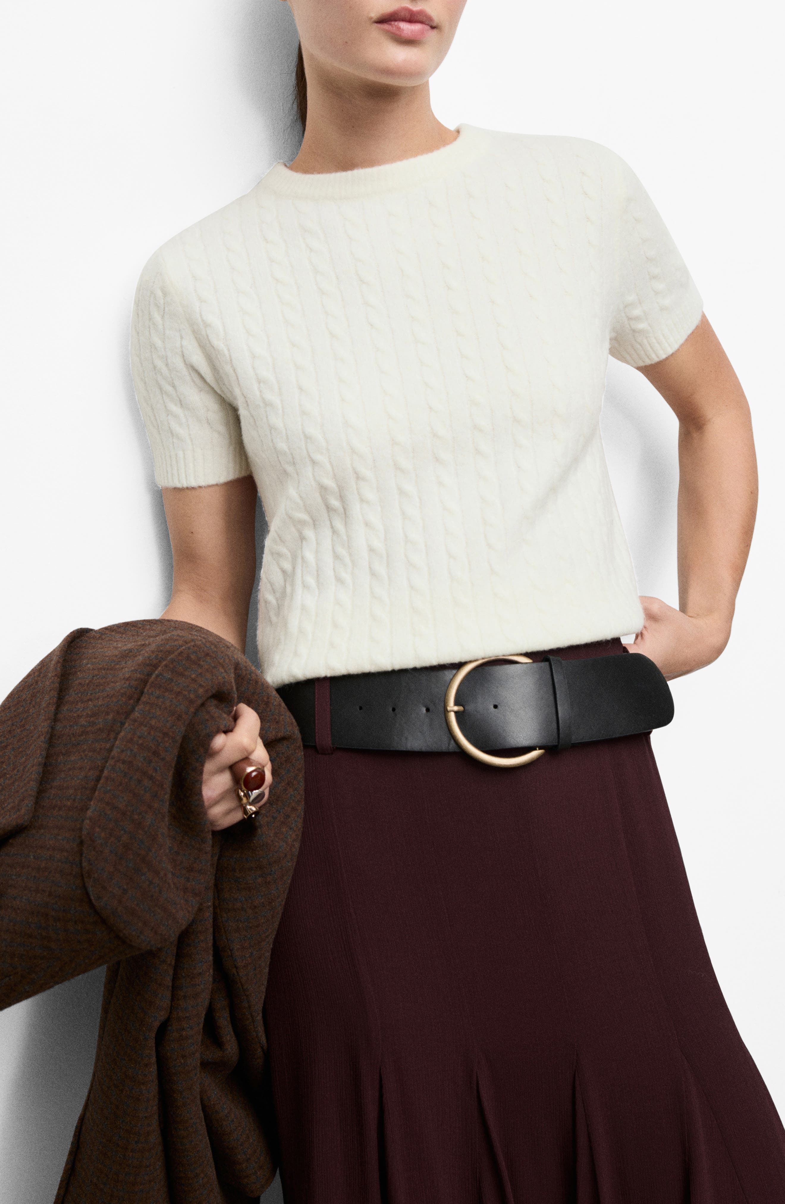 Cable Stitch Short Sleeve Sweater - image 1