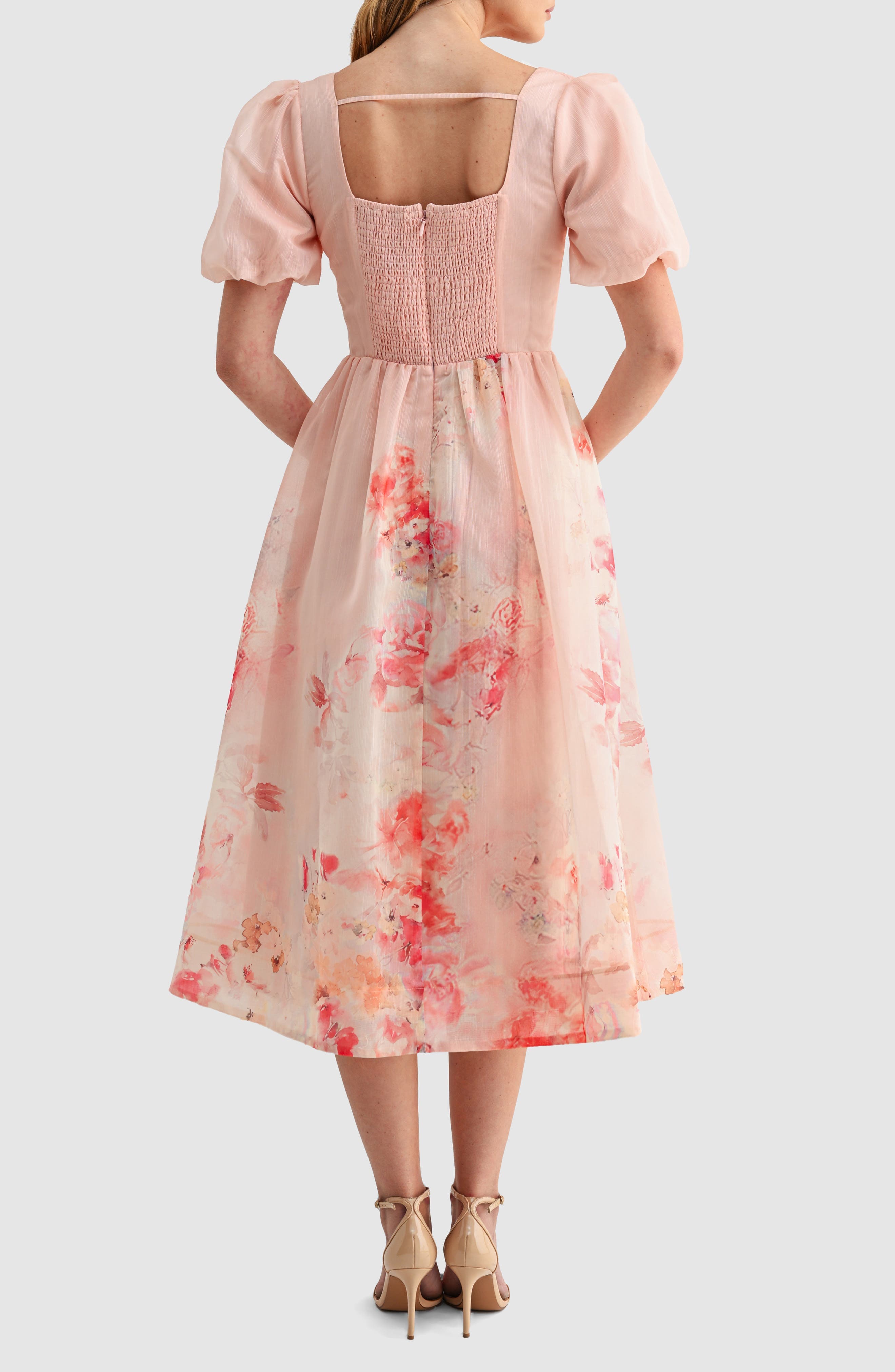 Puff Sleeve Chiffon Fit & Flare Midi Dress - image 2