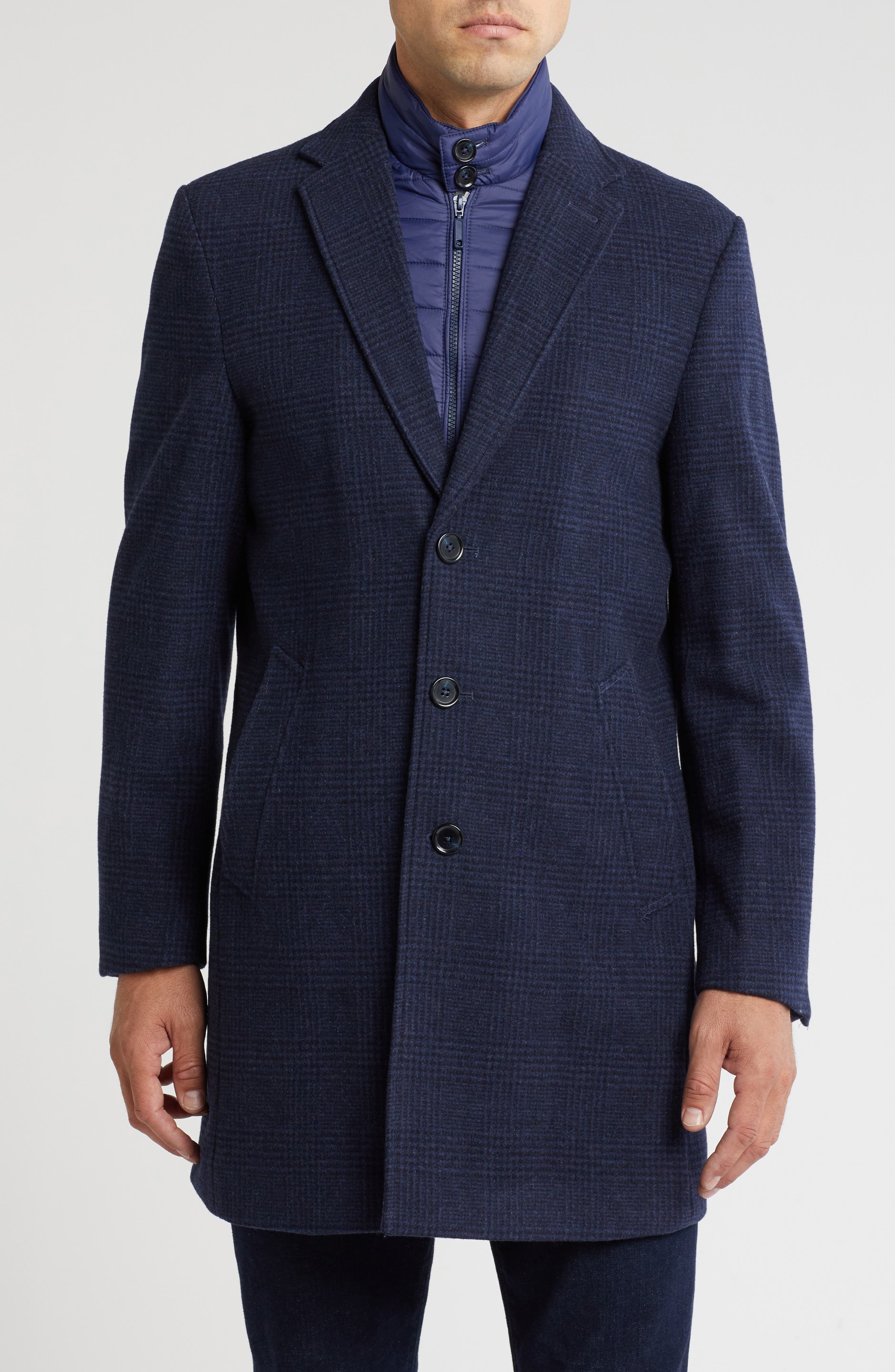 Wool Blend Plaid Coat with Bib - image 1
