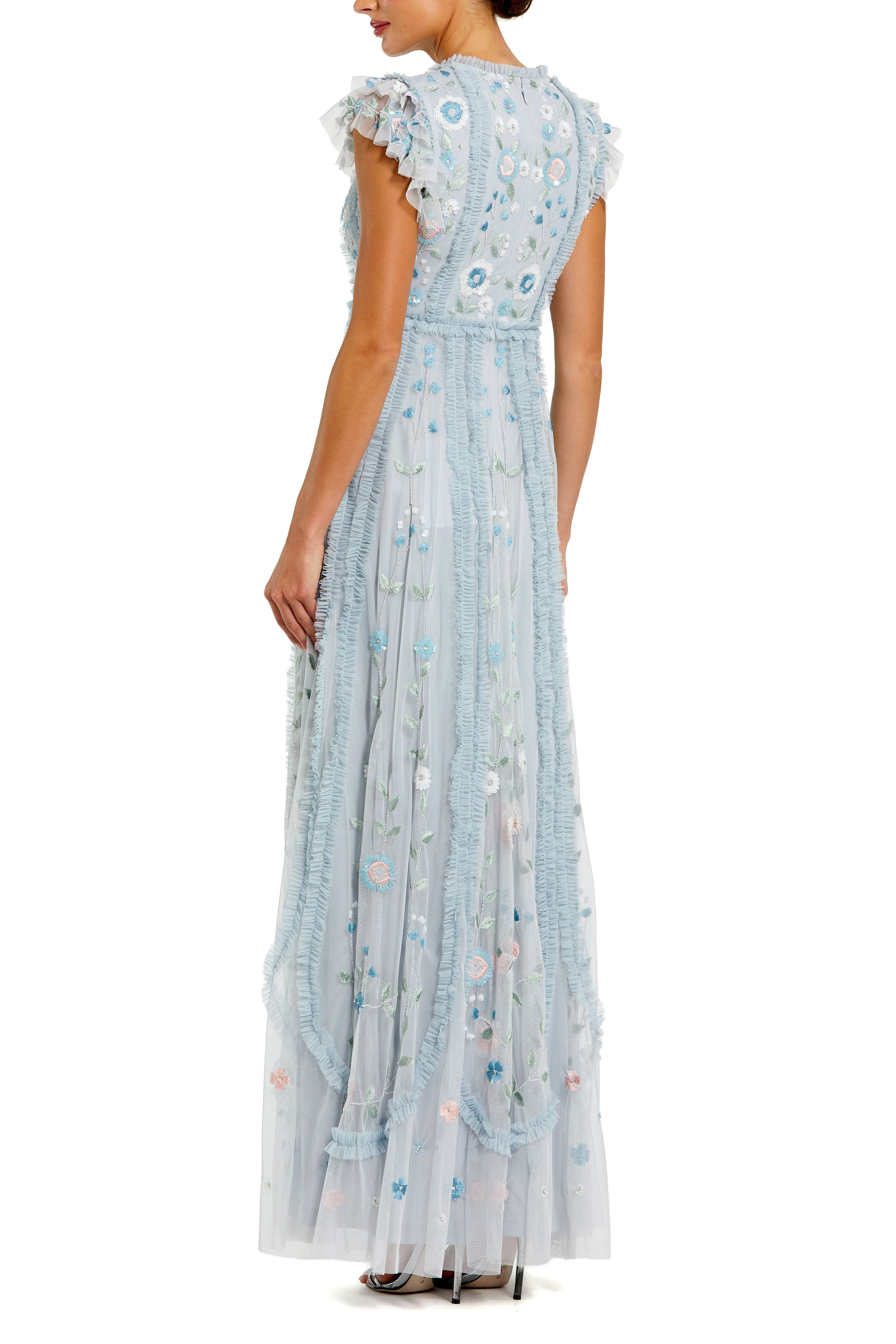Floral Embroidered Flutter Sleeve Maxi Gown - image 2