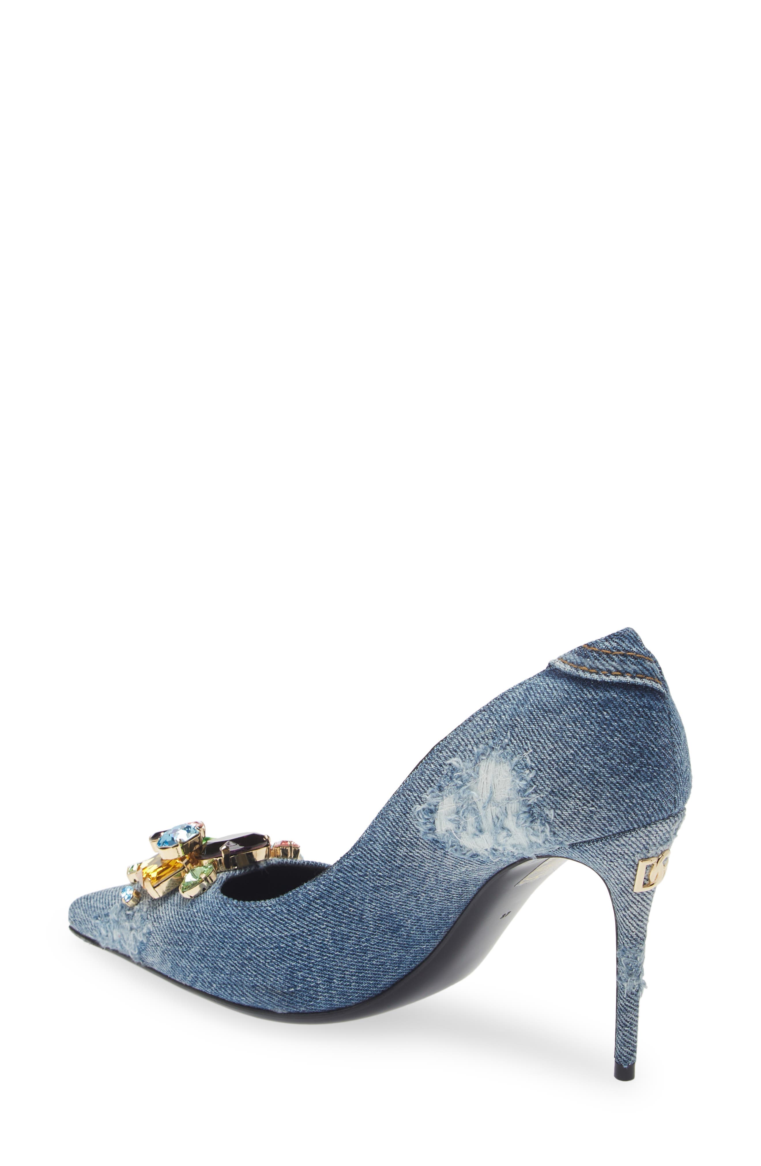 Patchwork Denim Pointed Toe Pump - image 2