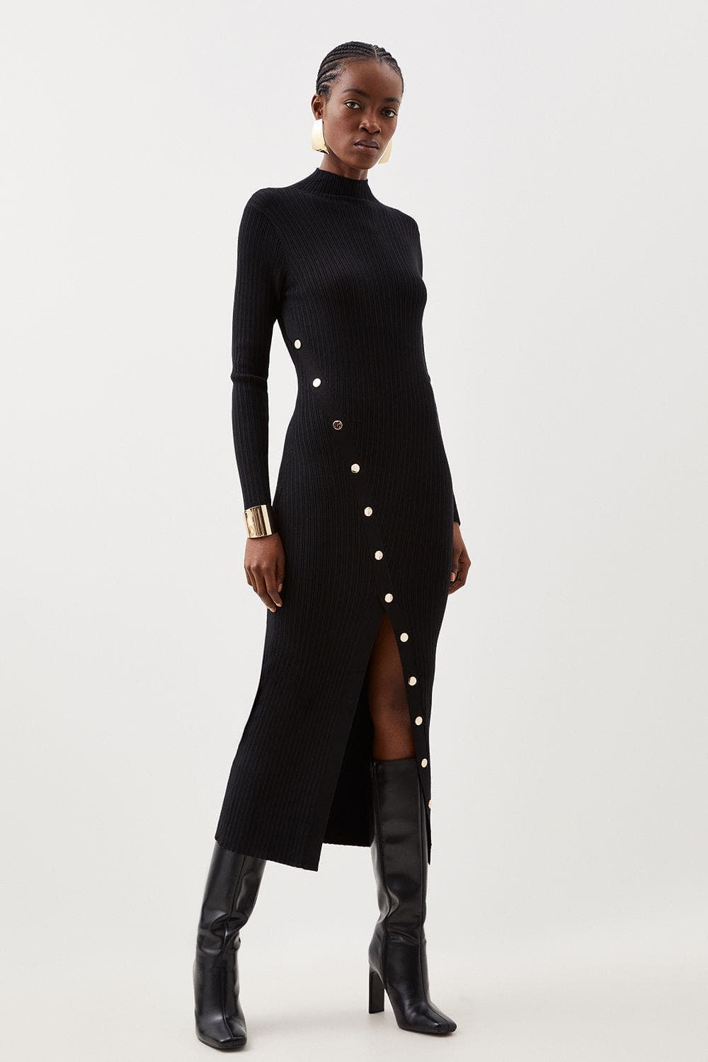 Viscose Popper Split Knit Midi Dress - image 1