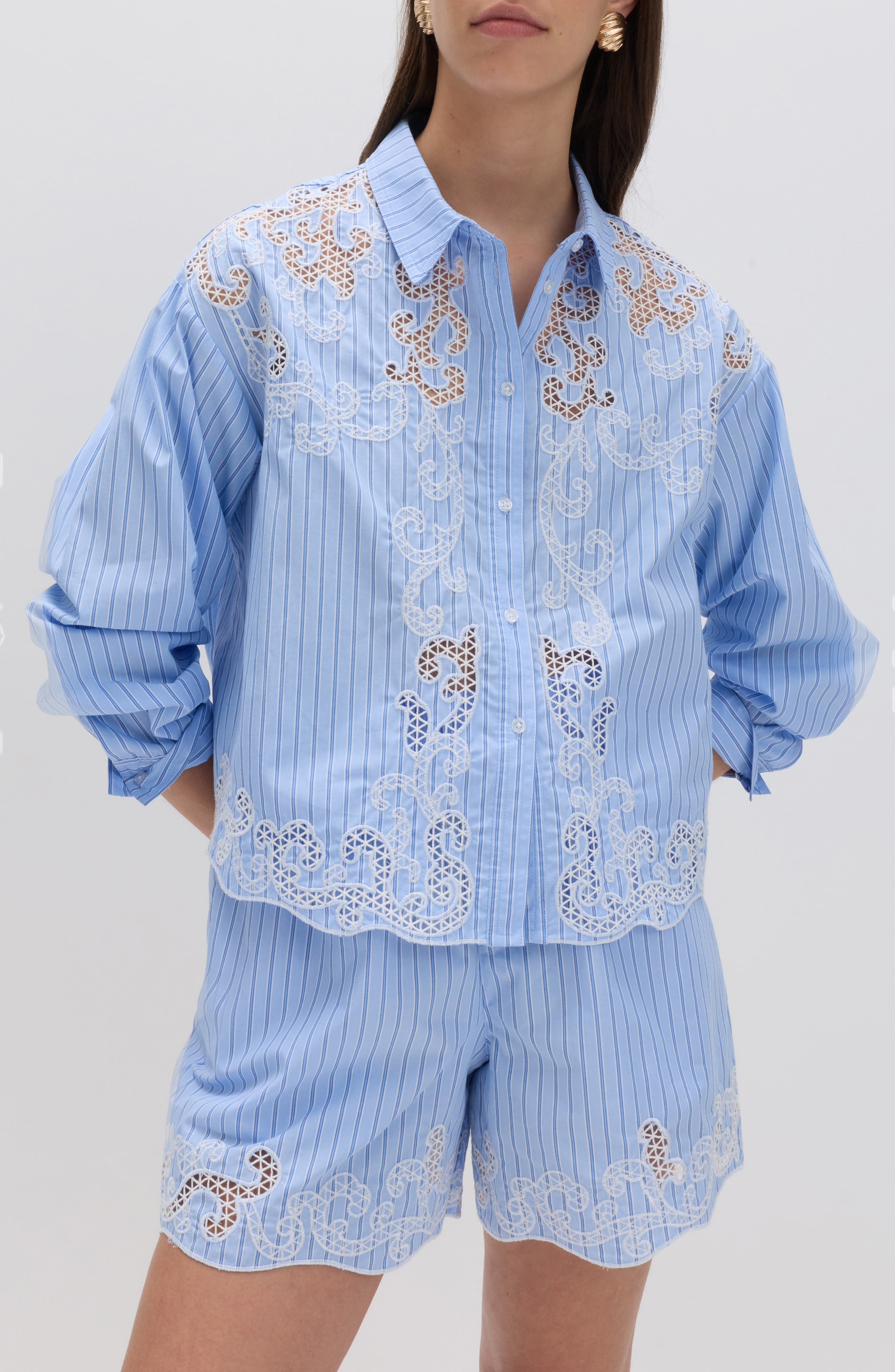 Stripe Embroidered Button-Up Shirt - image 2