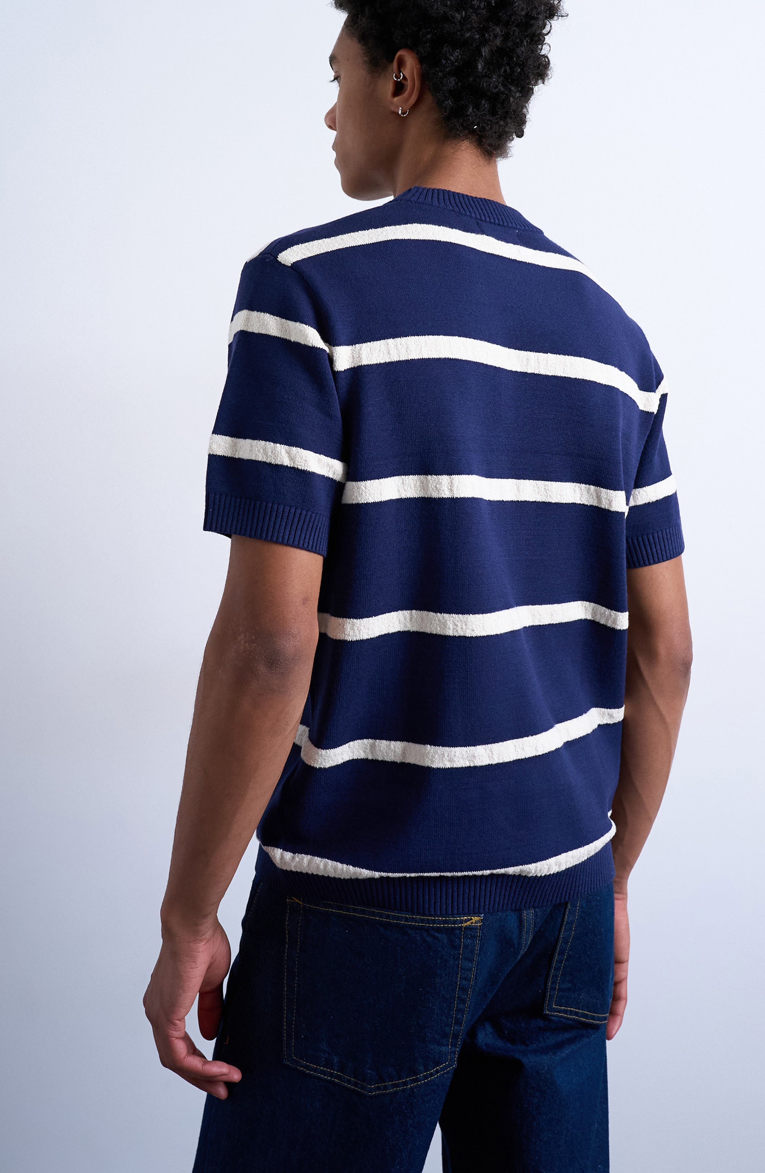 Textured Stripe Short Sleeve Crewneck Sweater - image 2