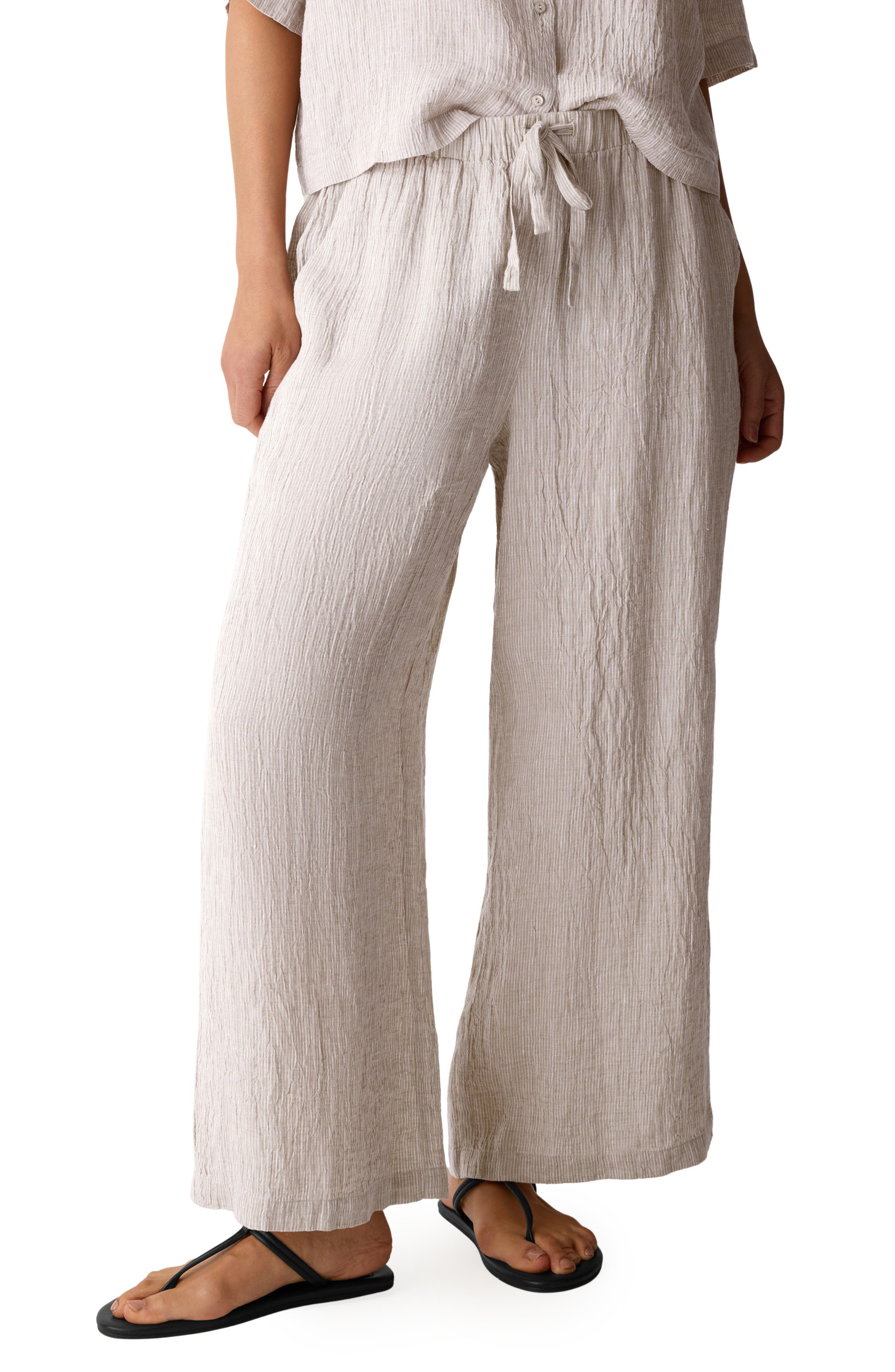 Organic Linen Drawstring Wide Leg Pants - image 1