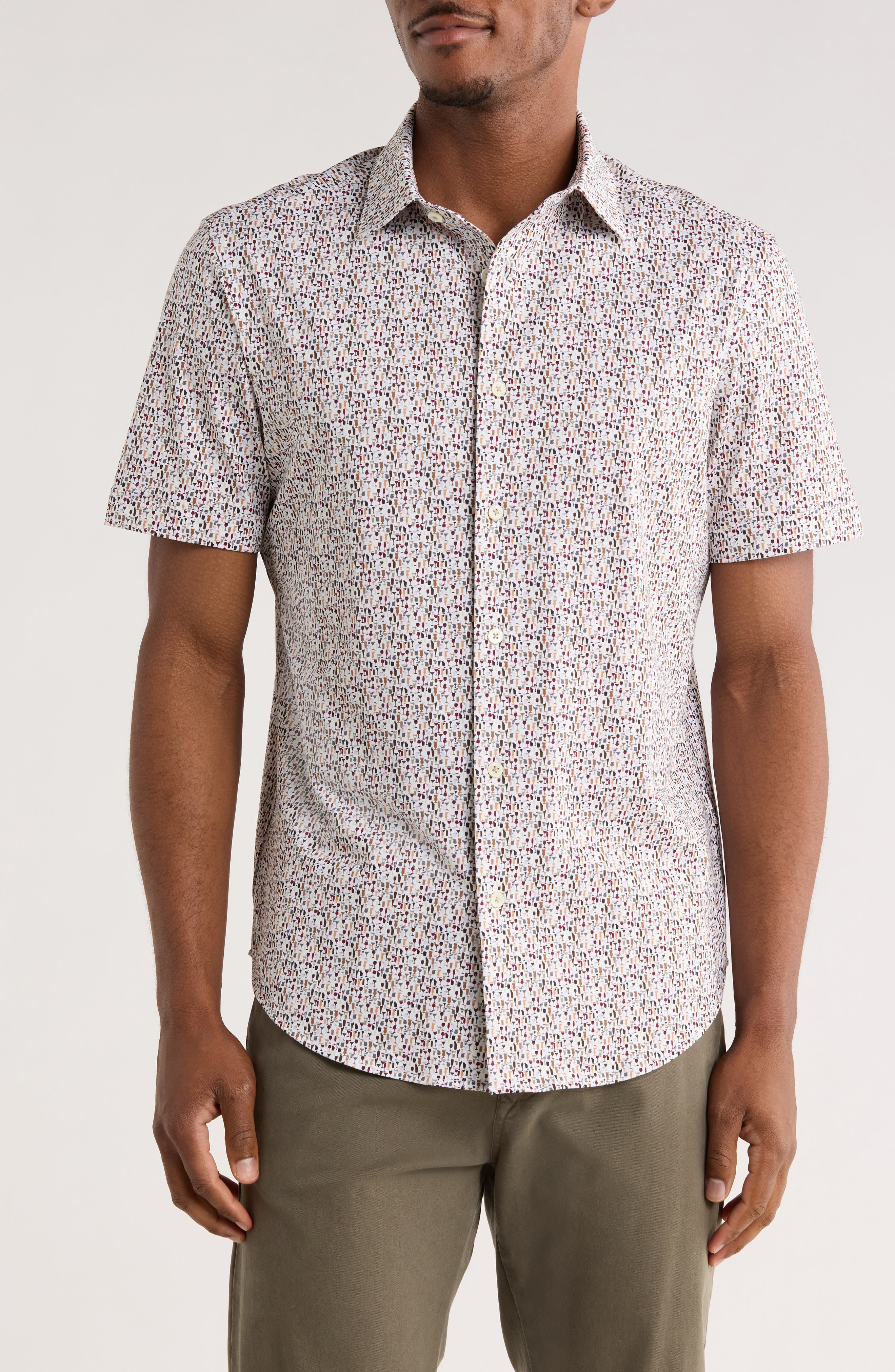 Print Short Sleeve Button-Up Shirt - image 1