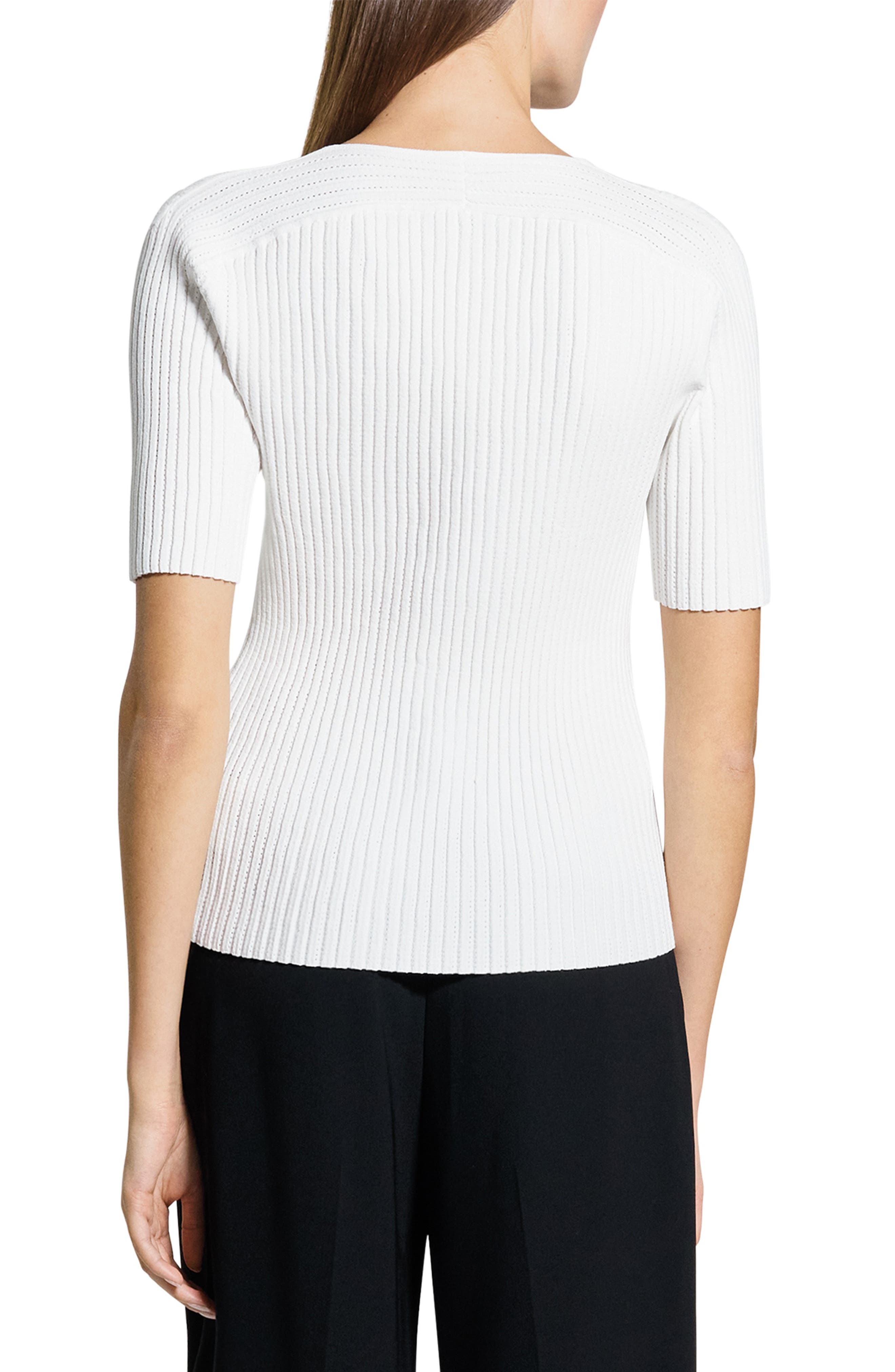 V-Neck Rib Pointelle Sweater - image 2