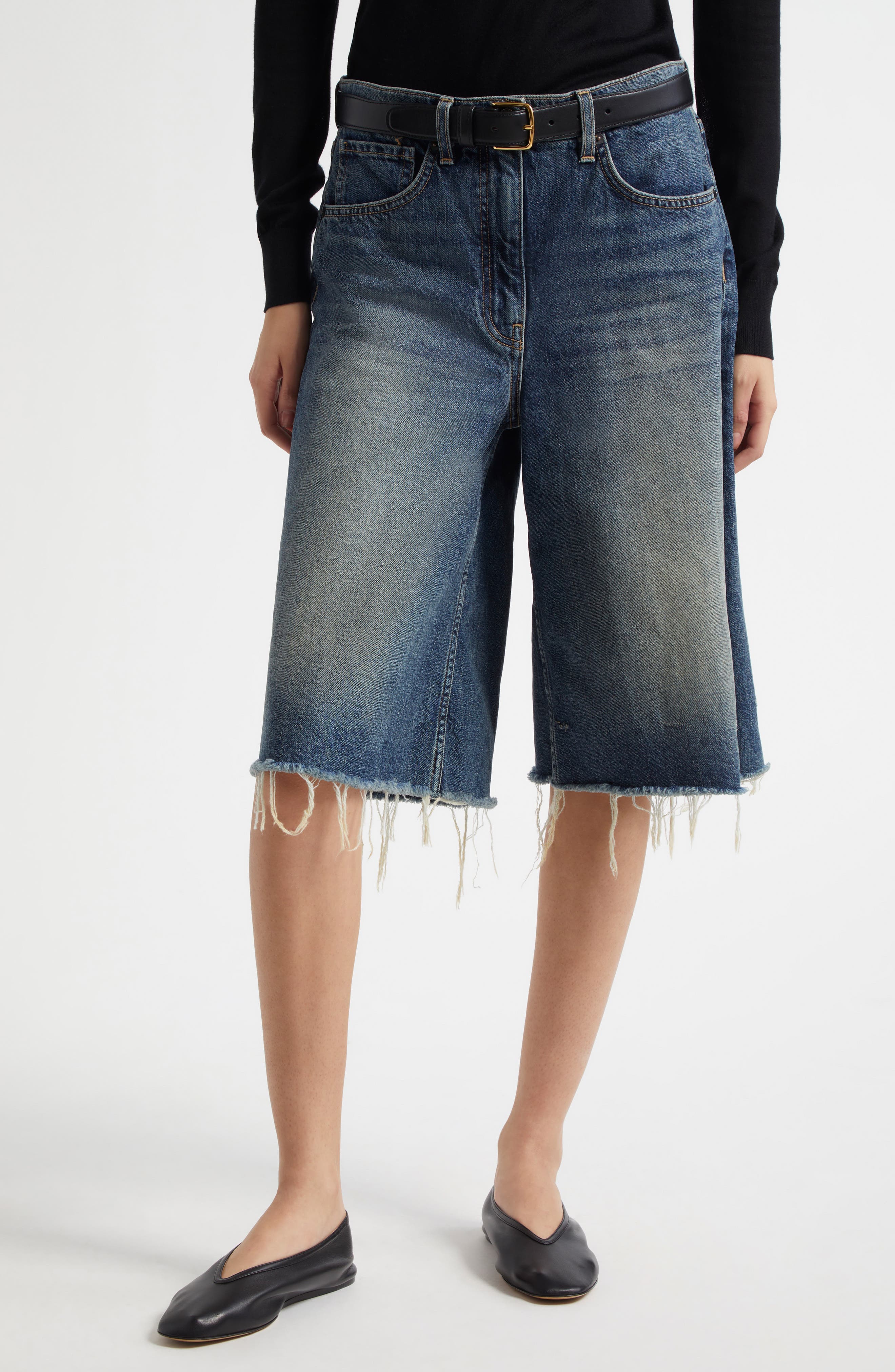 Alona Frayed Denim Bermuda Shorts - image 1