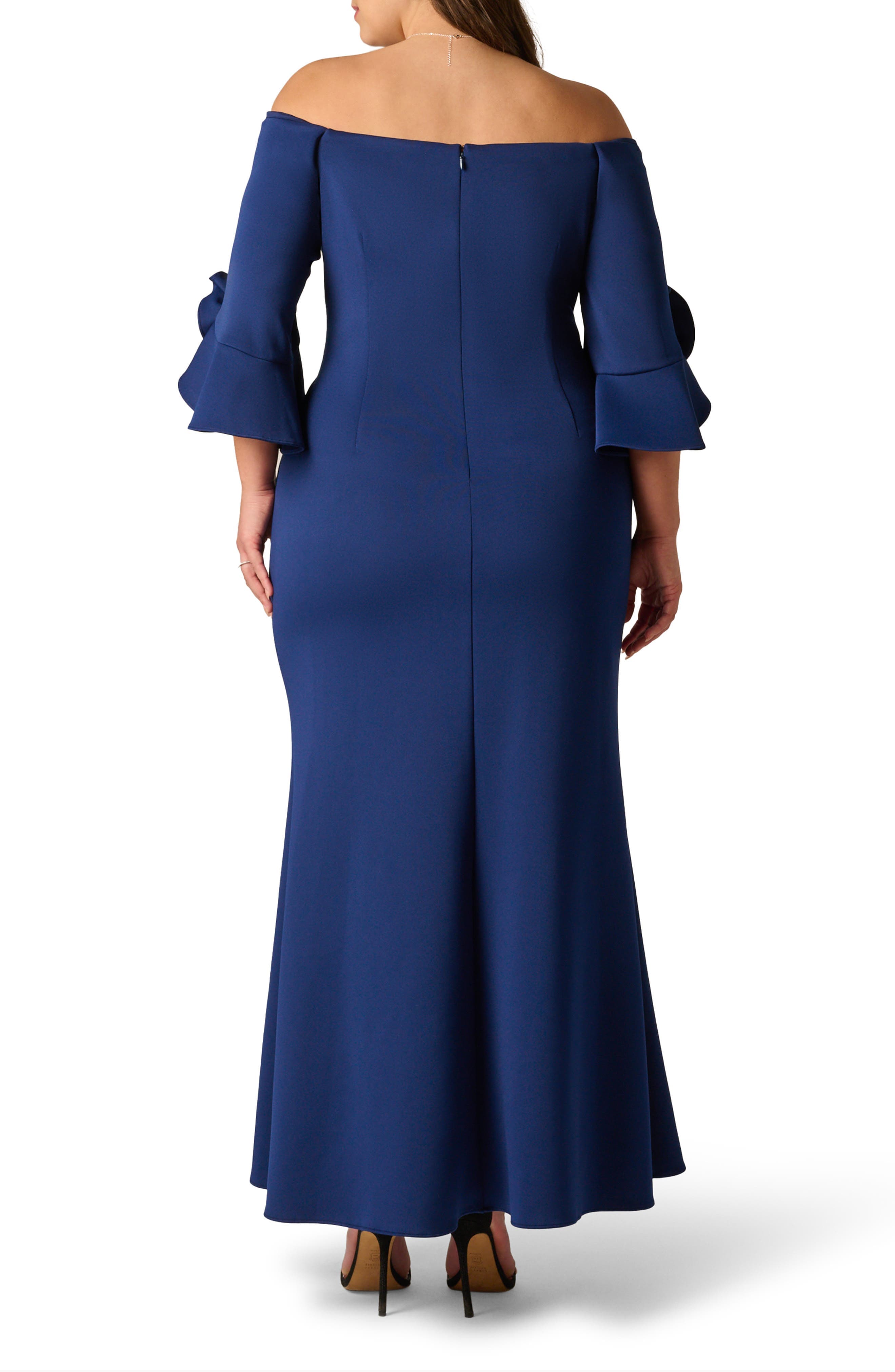 Rosette Off the Shoulder Scuba Crepe Gown - image 2
