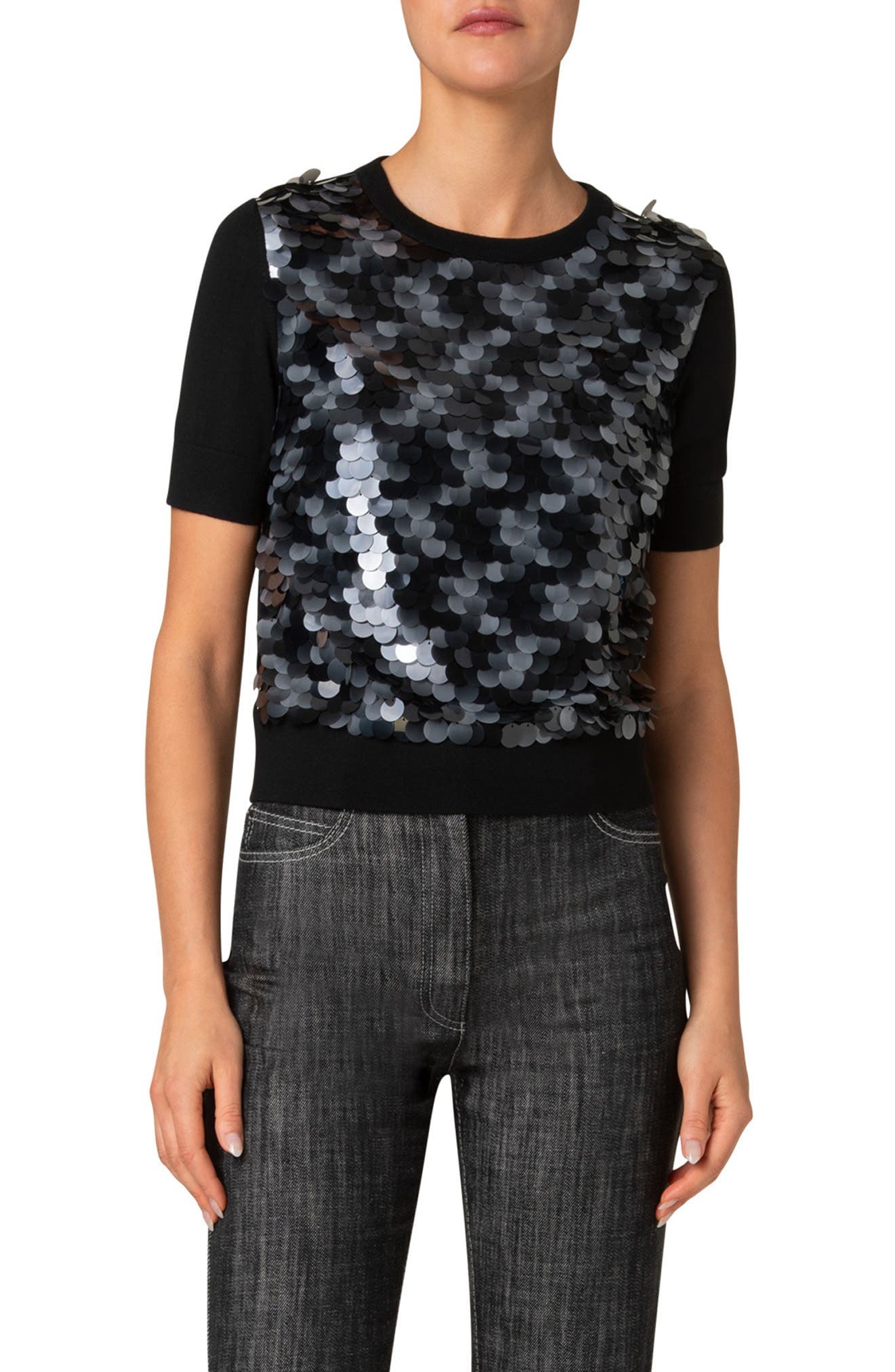 Paillete Short Sleeve Virgin Wool Sweater - image 1
