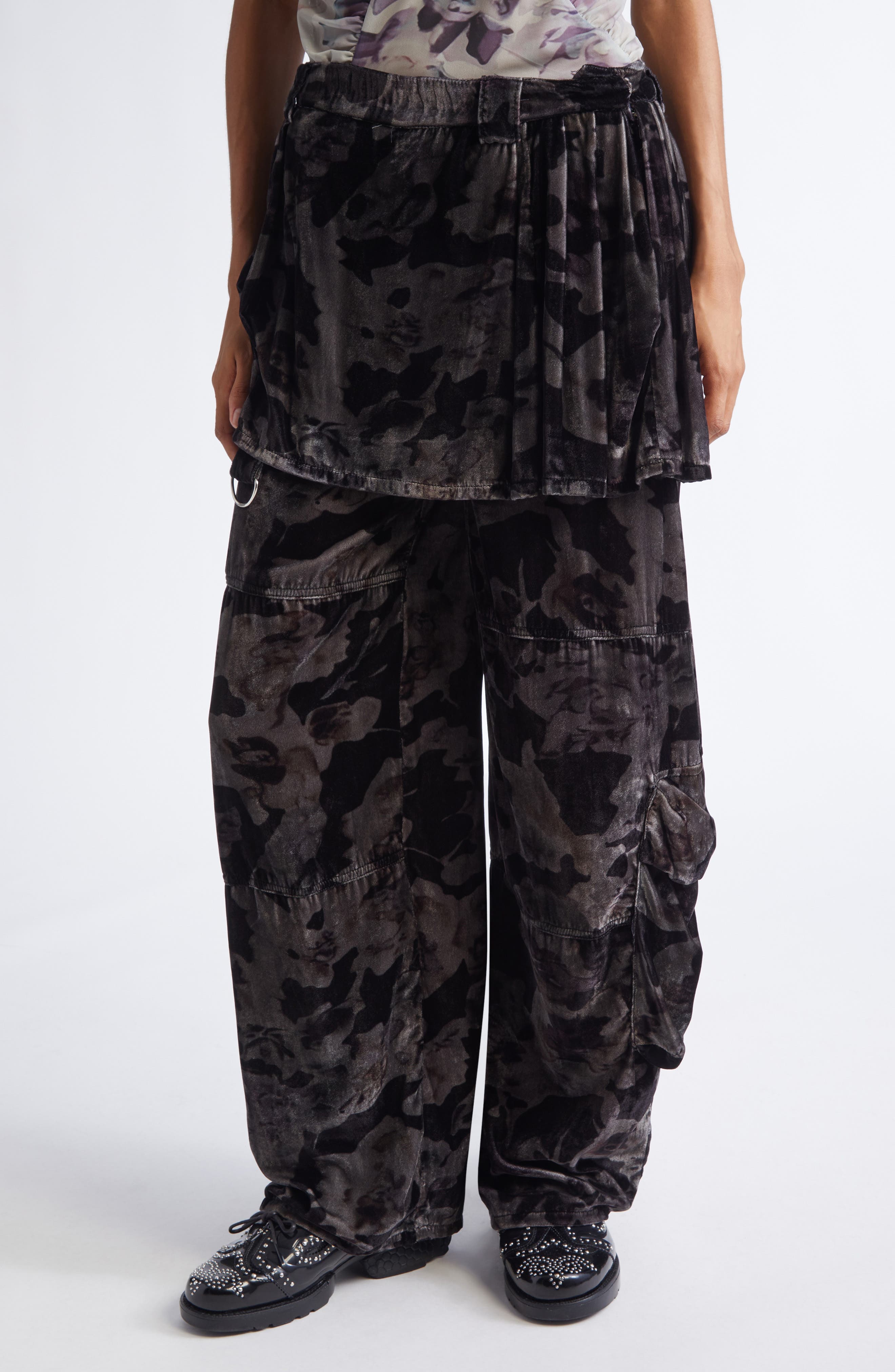 Lawn Plaid Skirt Overlay Cargo Pants - image 1
