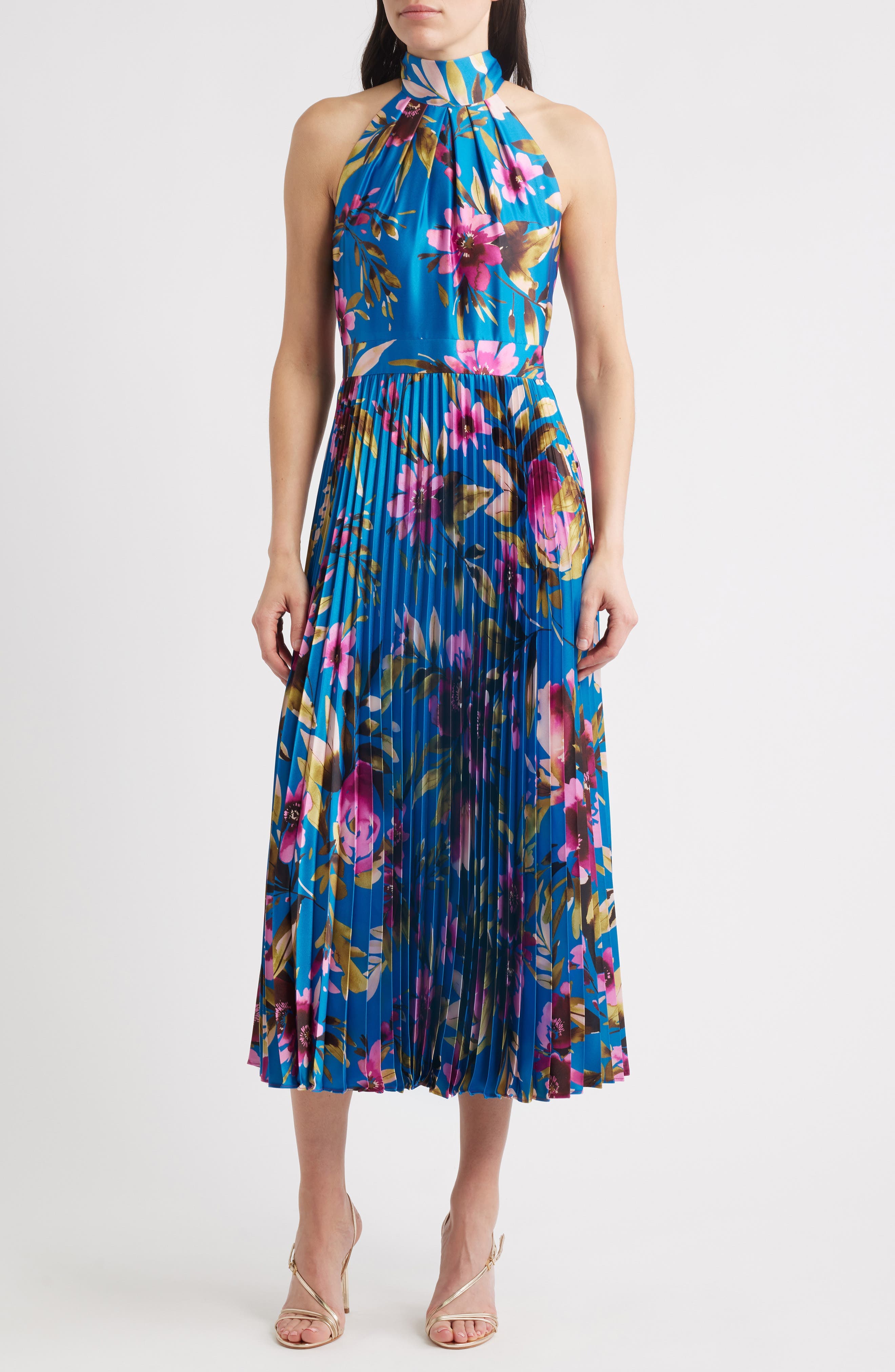 Floral High Neck Midi Dress - image 1