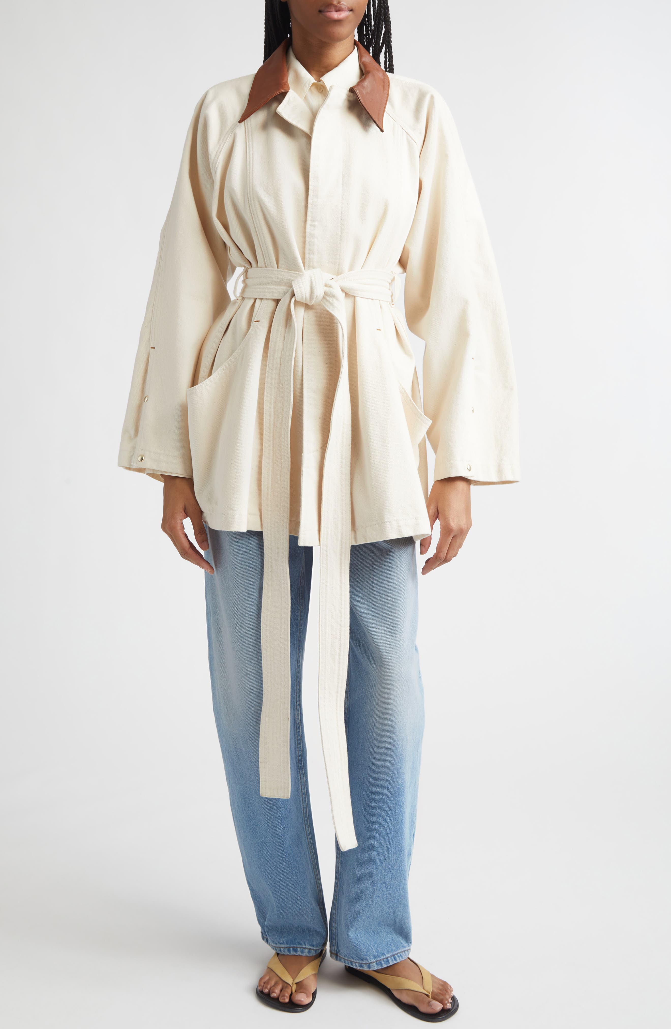 Sweep Belted Denim Jacket with Denim Collar - image 2