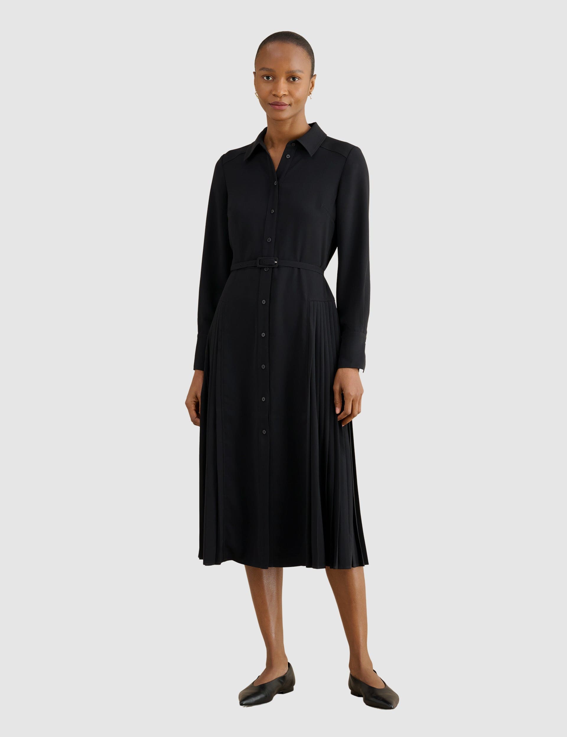 Ginny Belted Pleated Midi Shirt Dress - image 1