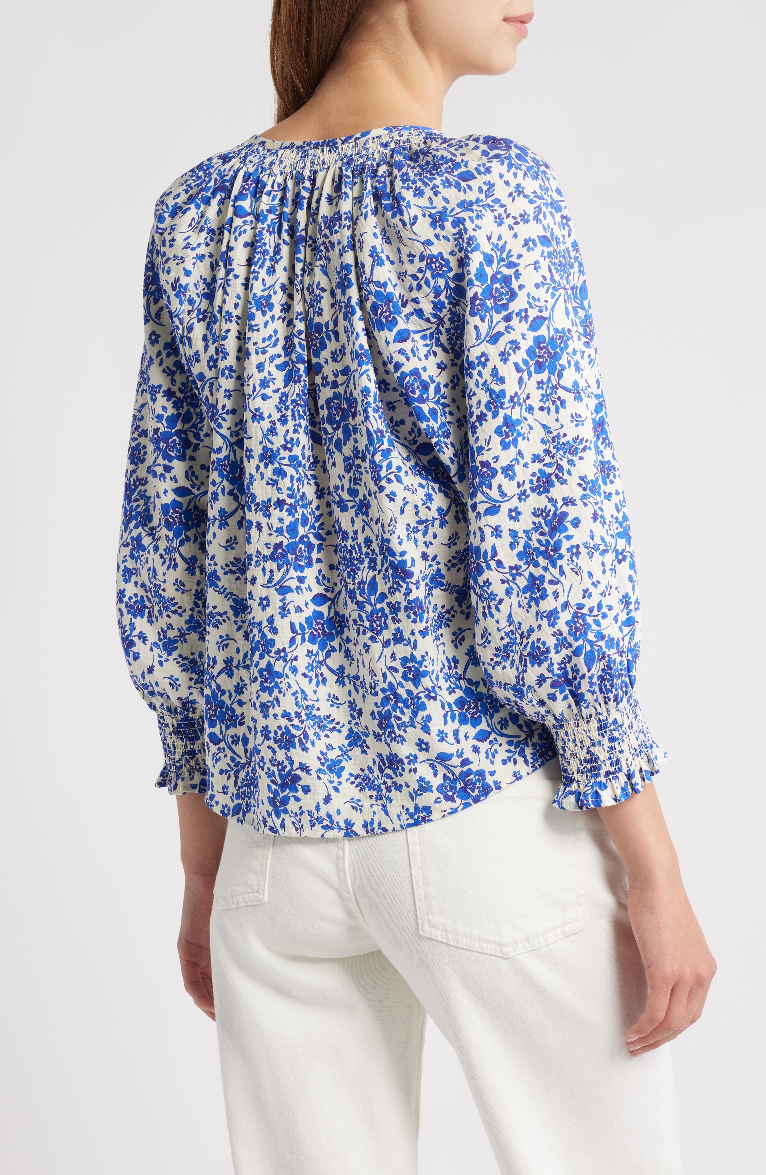 Mariah Floral Smocked Button-Up Peasant Top - image 2