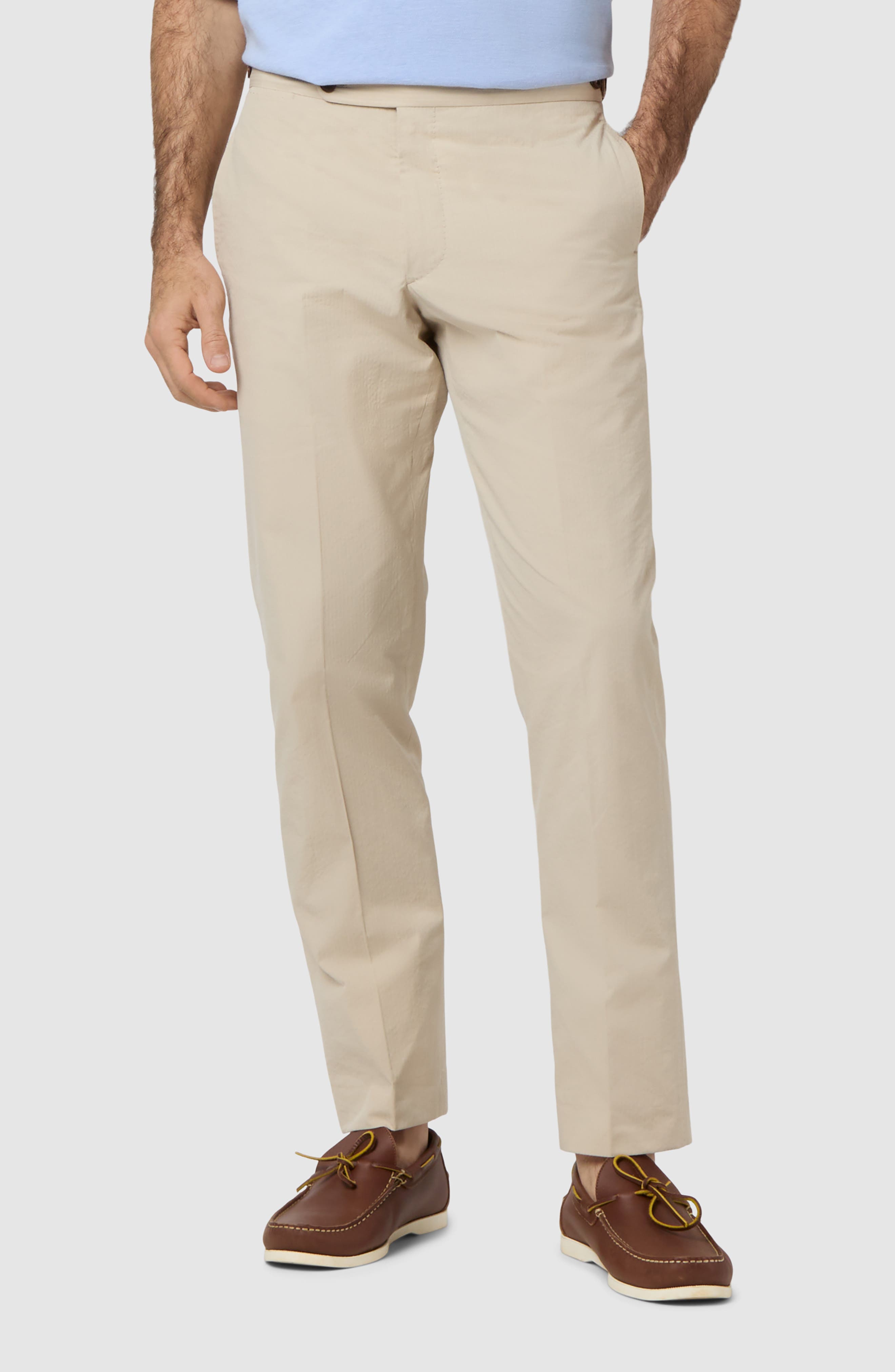 Slim Fit Flat Front Cotton Seersucker Pants - image 1