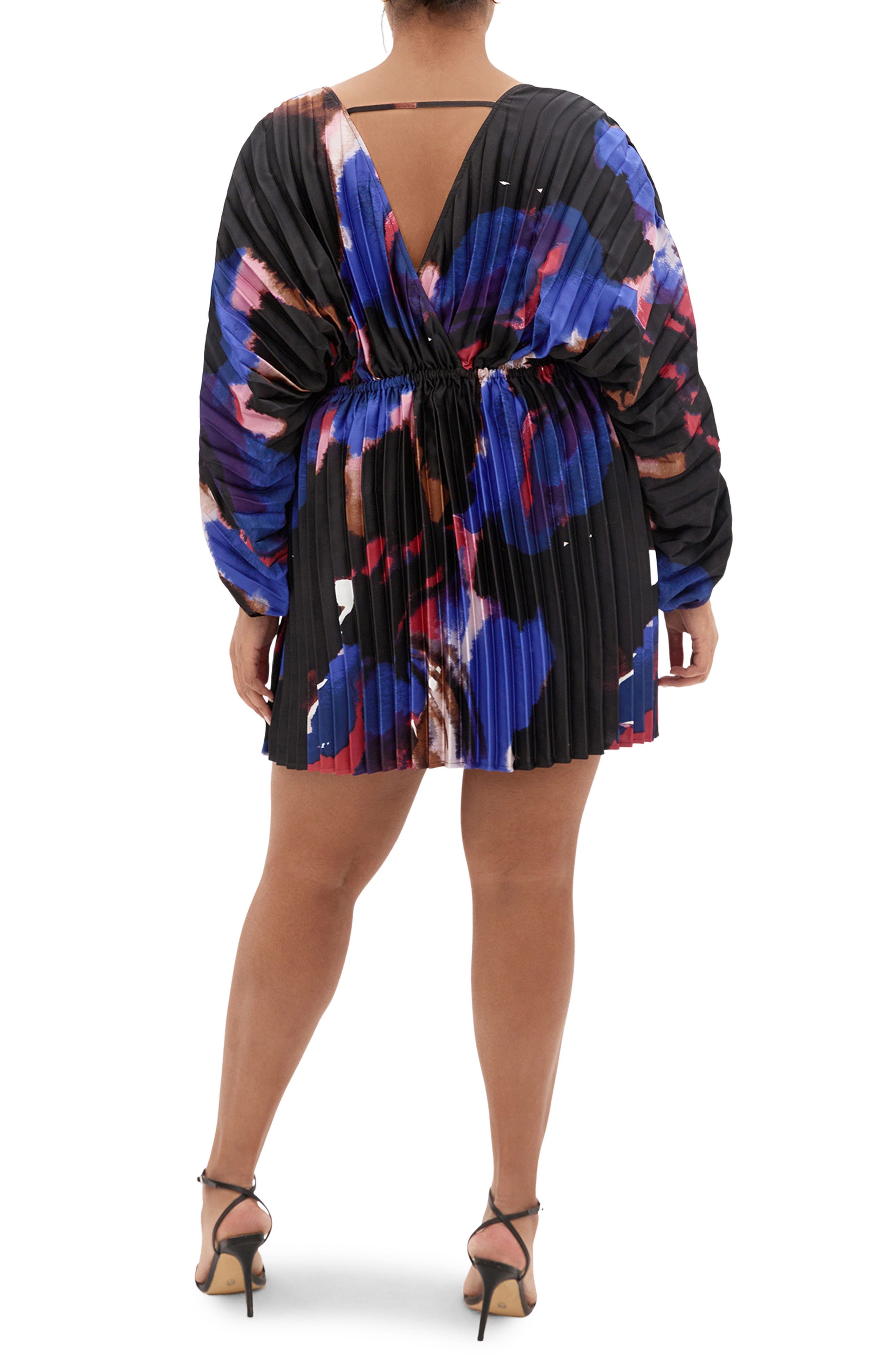 Chloe Print Pleated Long Sleeve Satin Minidress - image 2