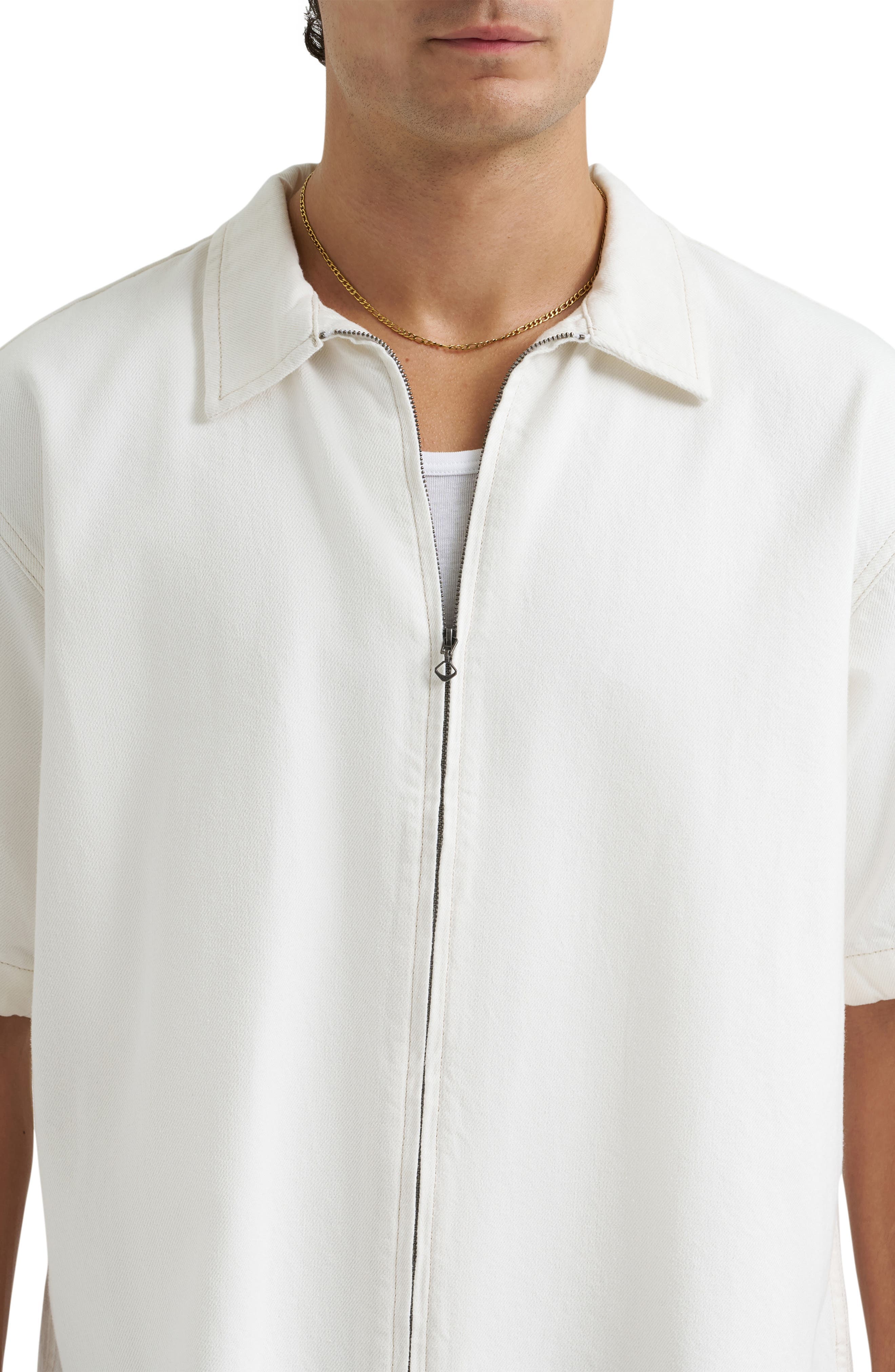 Denim Short Sleeve Zip-Up Shirt - image 2