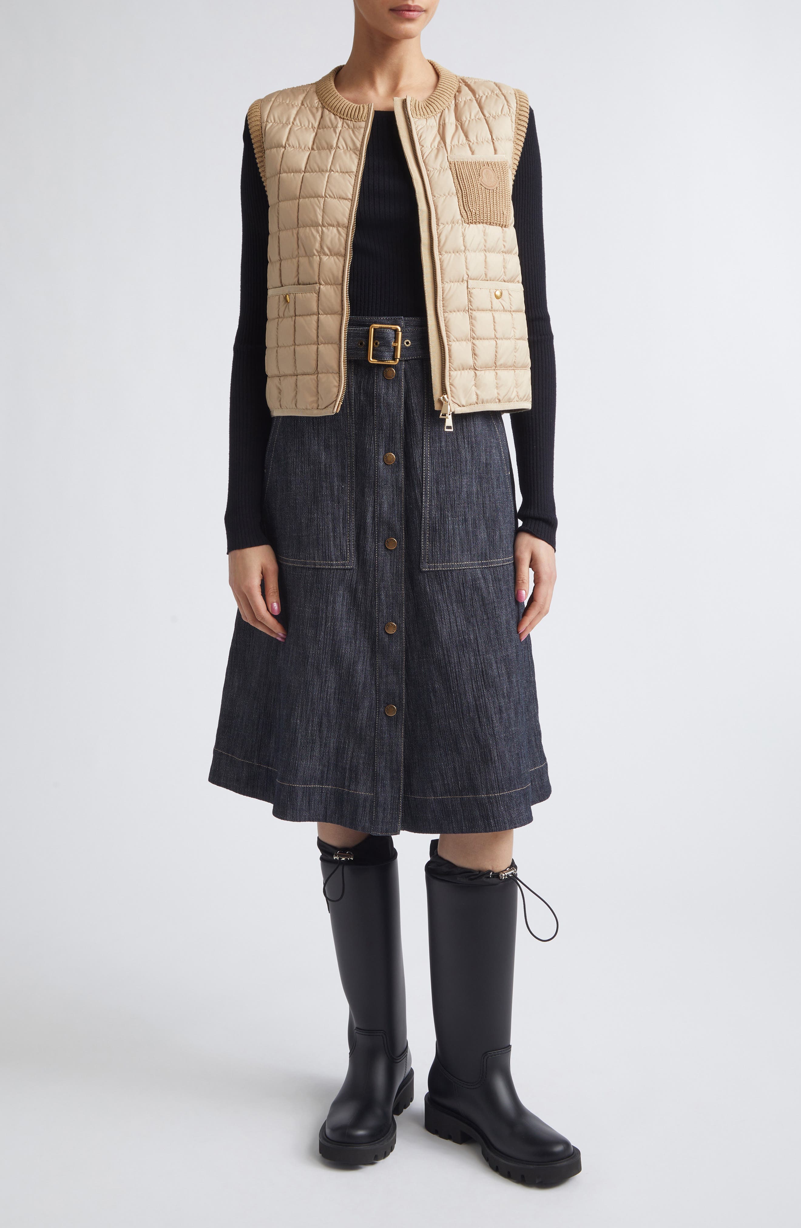 Belted Denim Midi Skirt - image 2
