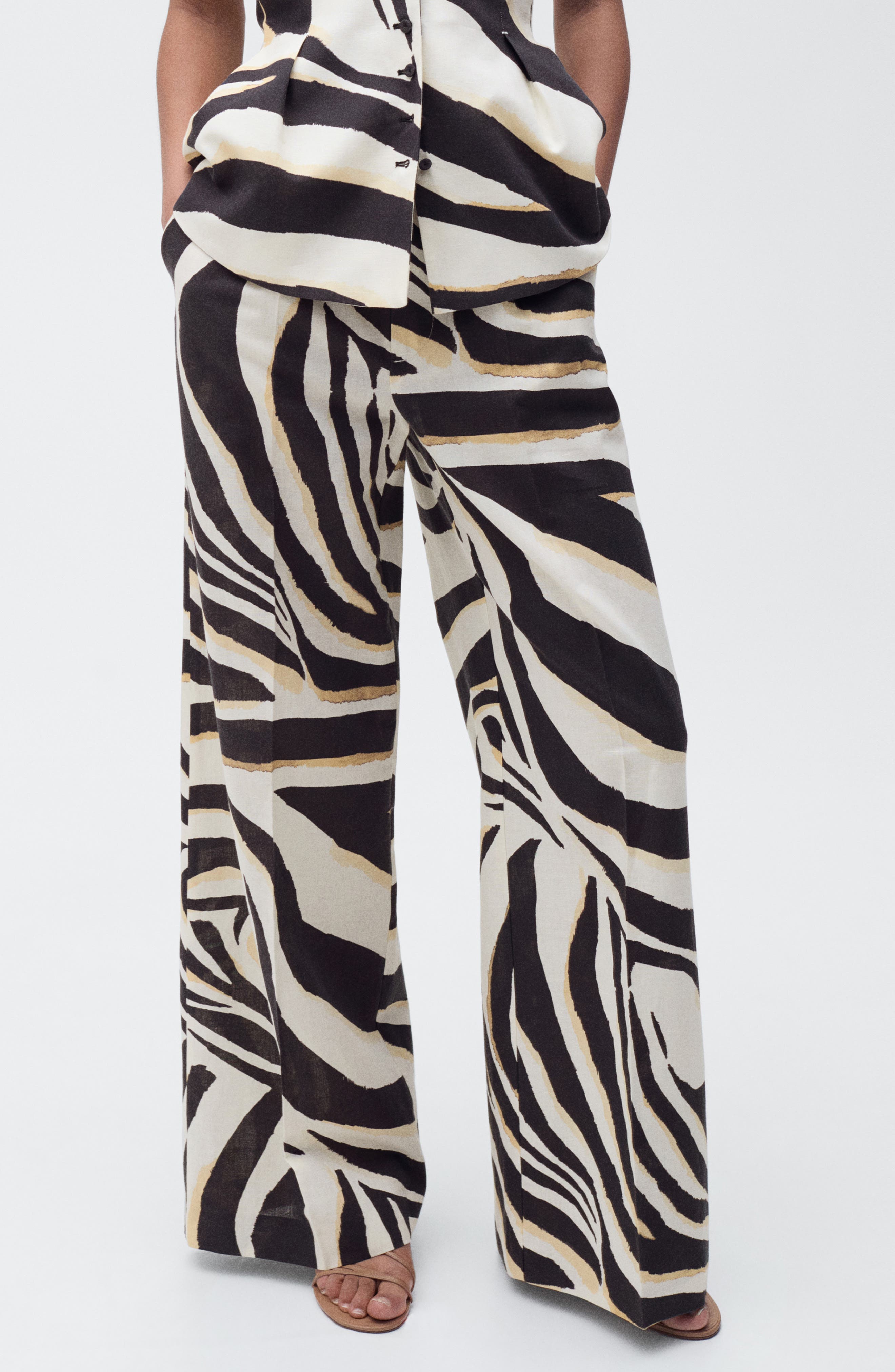 Zebra Linen & Cotton Wide Leg Pants - image 1