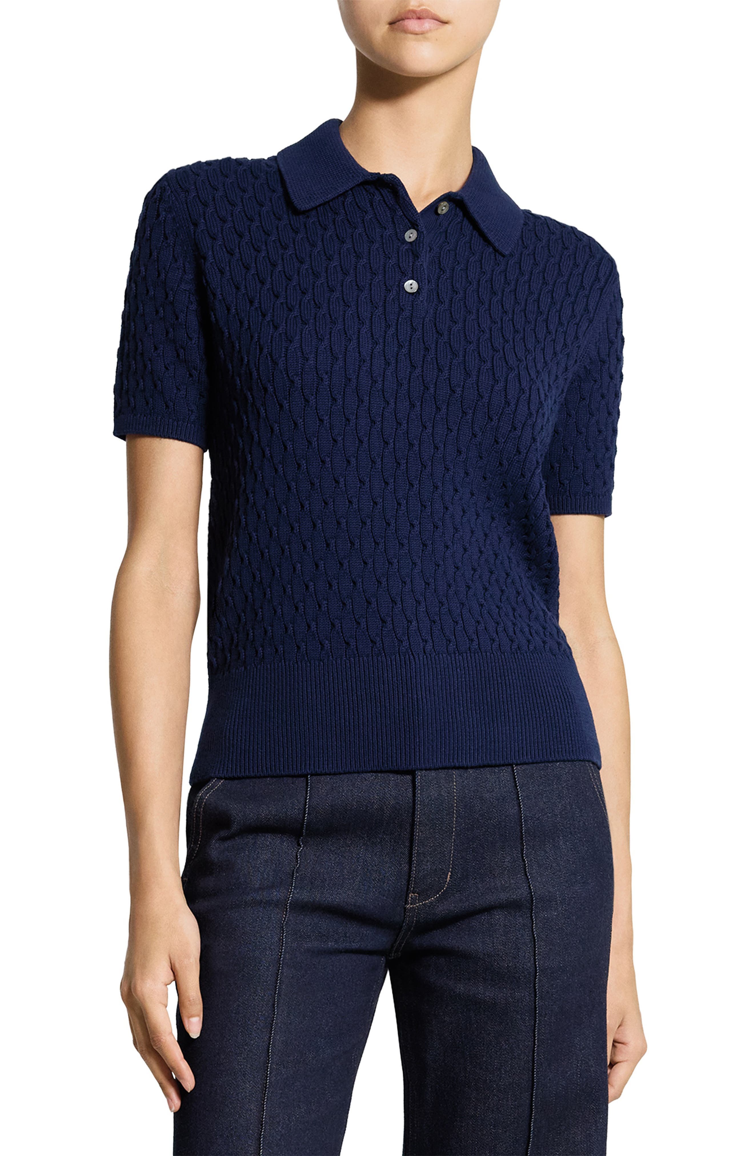 Textured Cable Knit Organic Cotton Polo - image 3