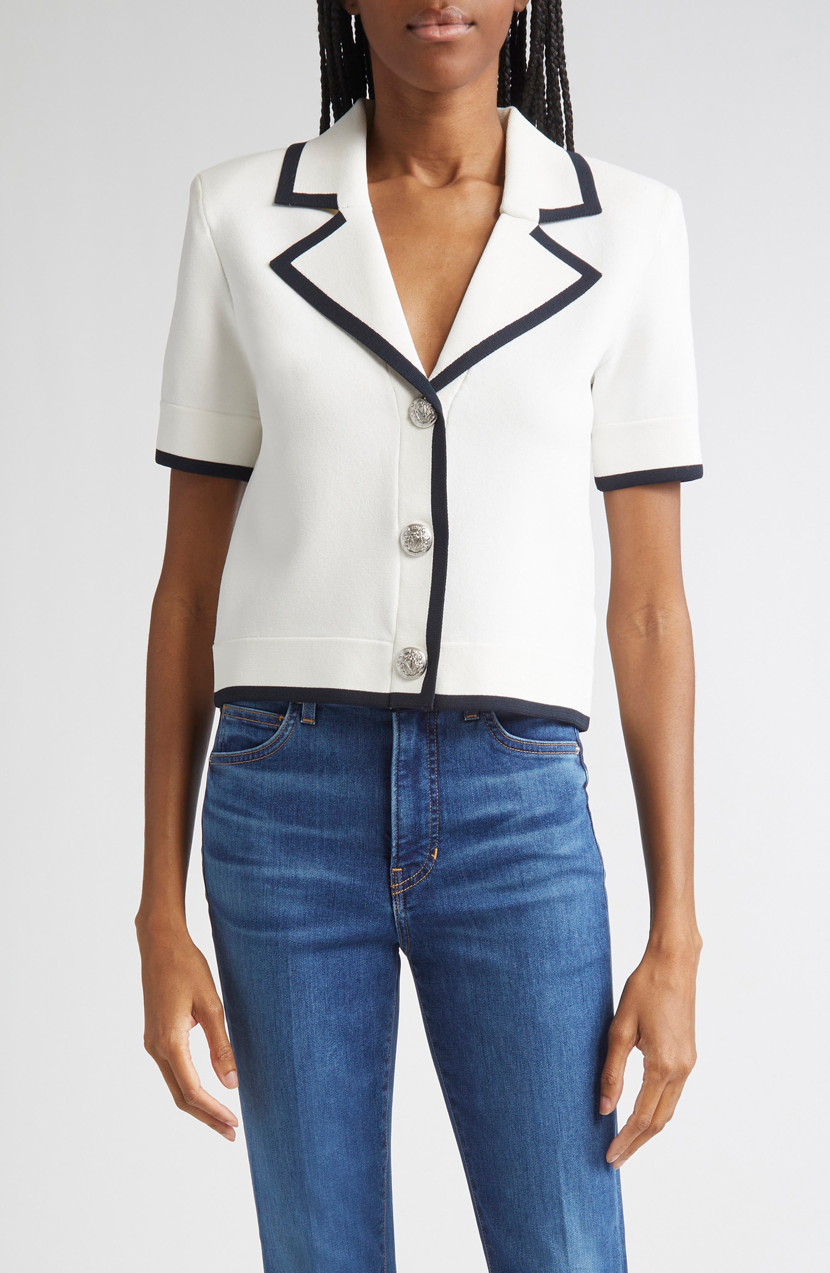 Stovall Contrast Detail Crop Knit Jacket - image 1