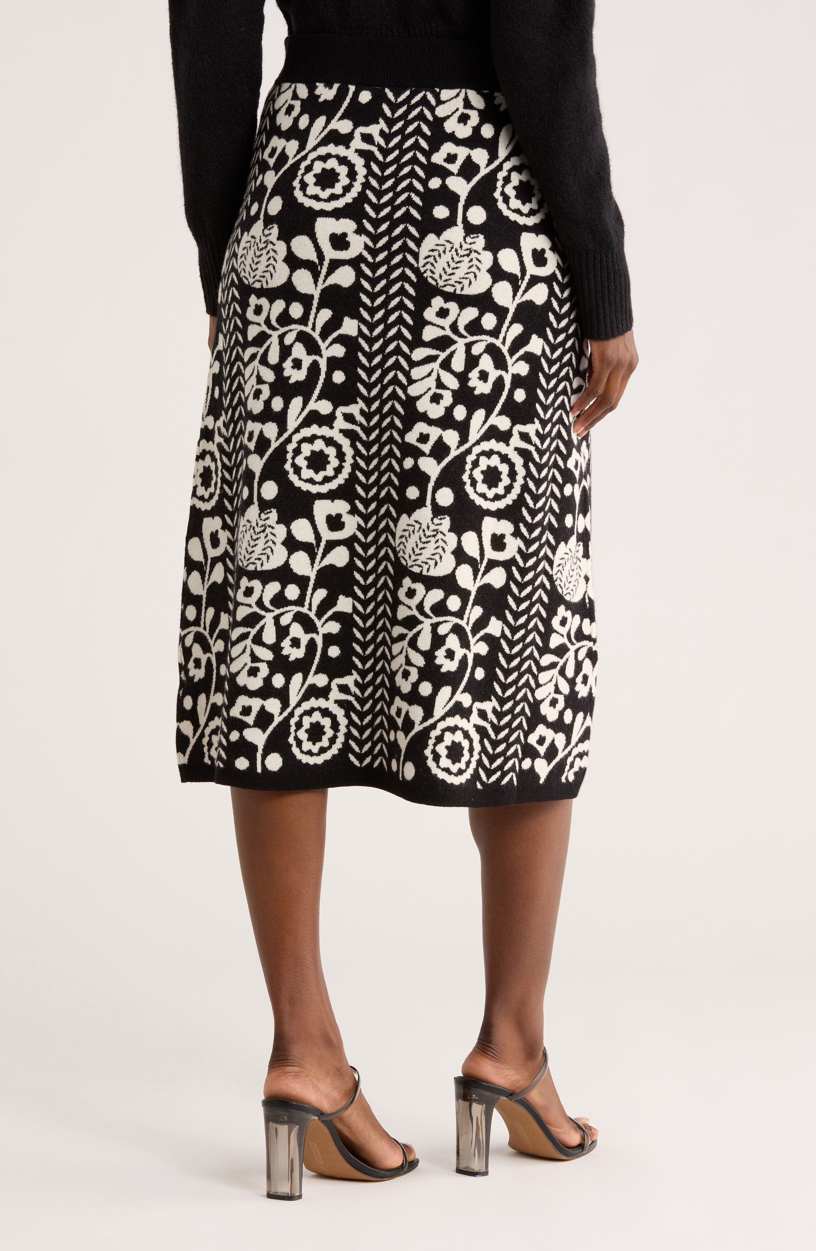 Floral Jacquard A-Lined Sweater Skirt - image 2