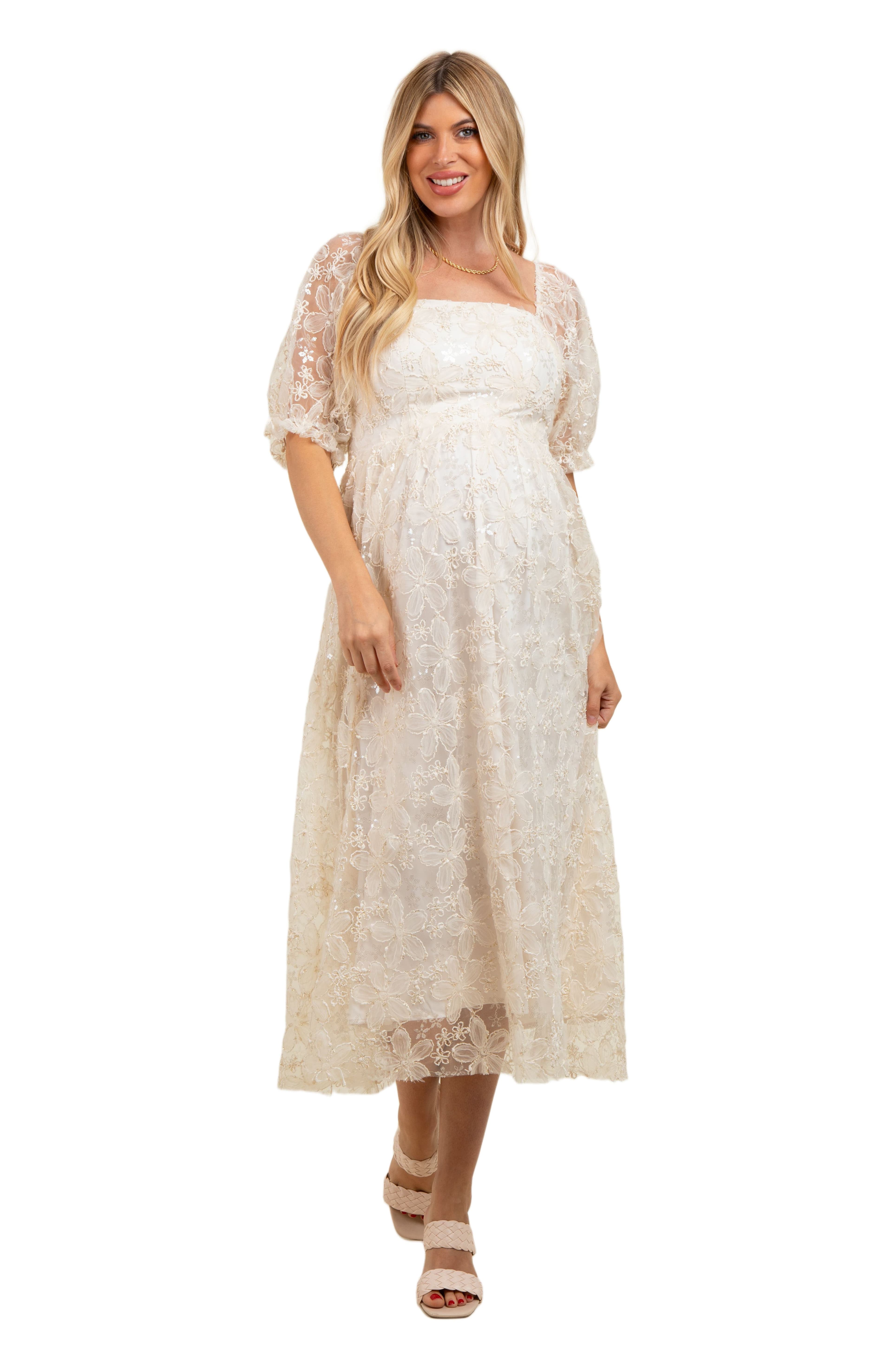 Floral Mesh Overlay Tie Back Midi Dress - image 2