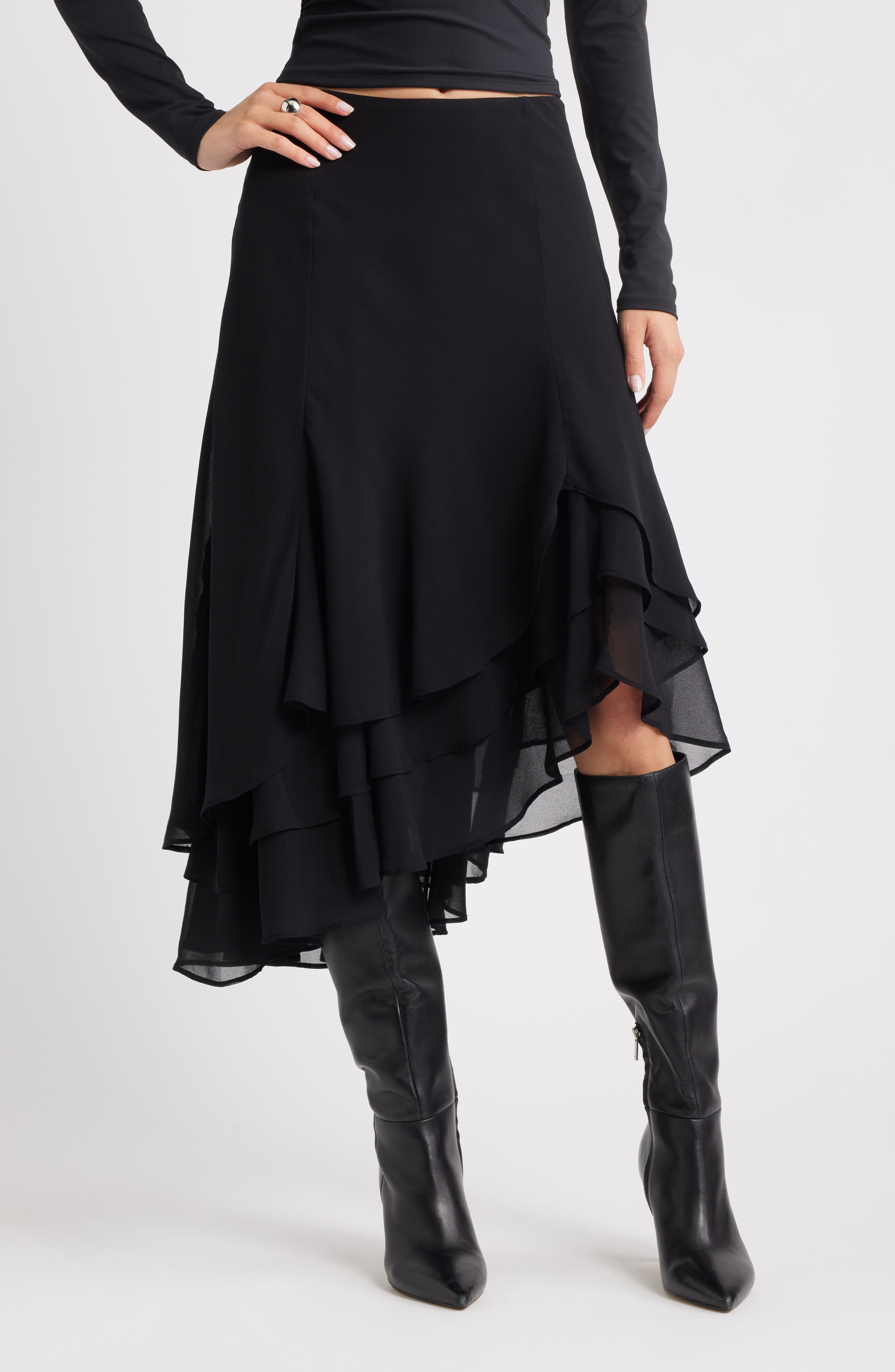 Layered Asymmetric Chiffon Midi Skirt - image 1