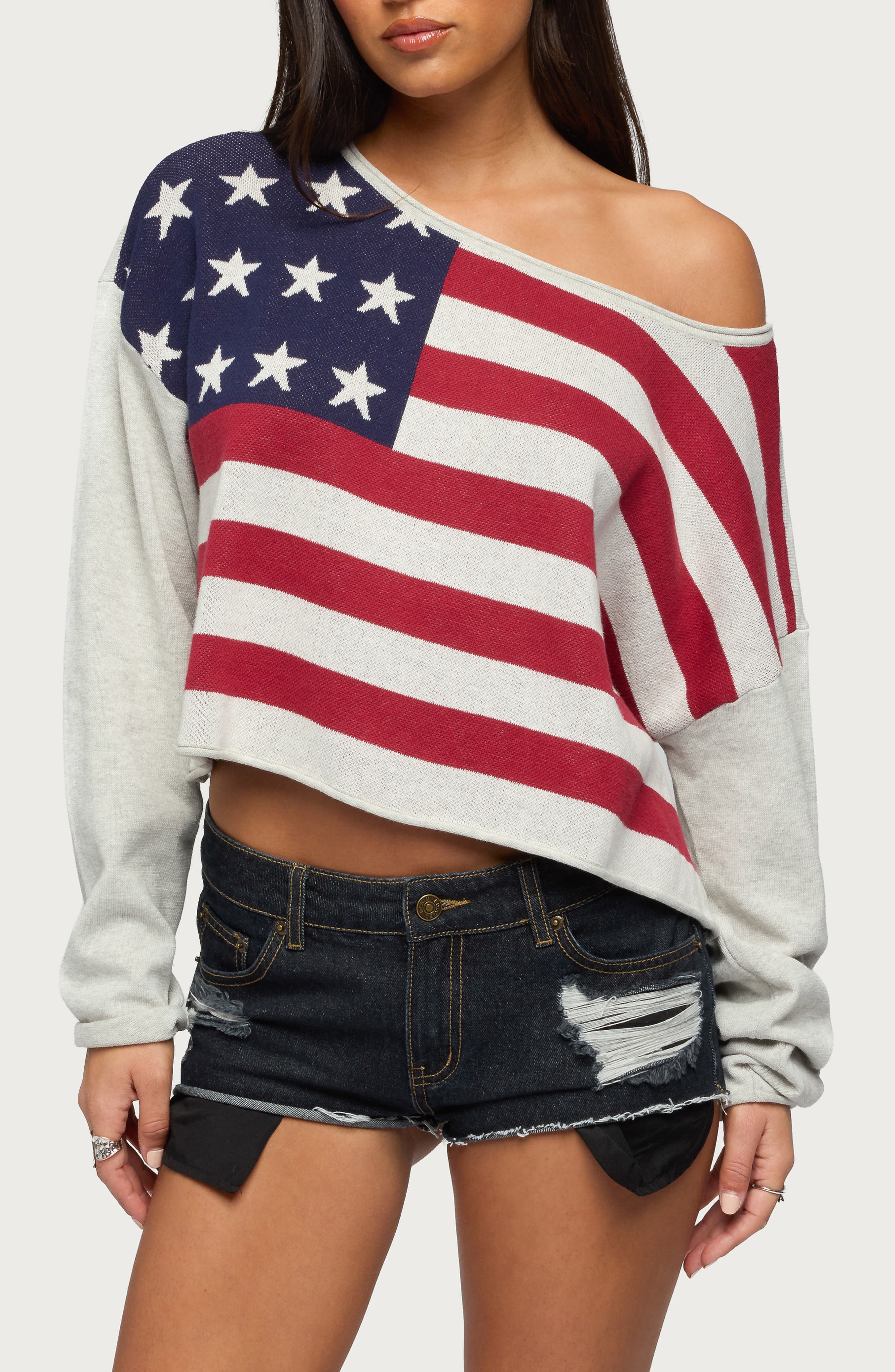 USA One-Shoulder Cotton Sweater - image 1