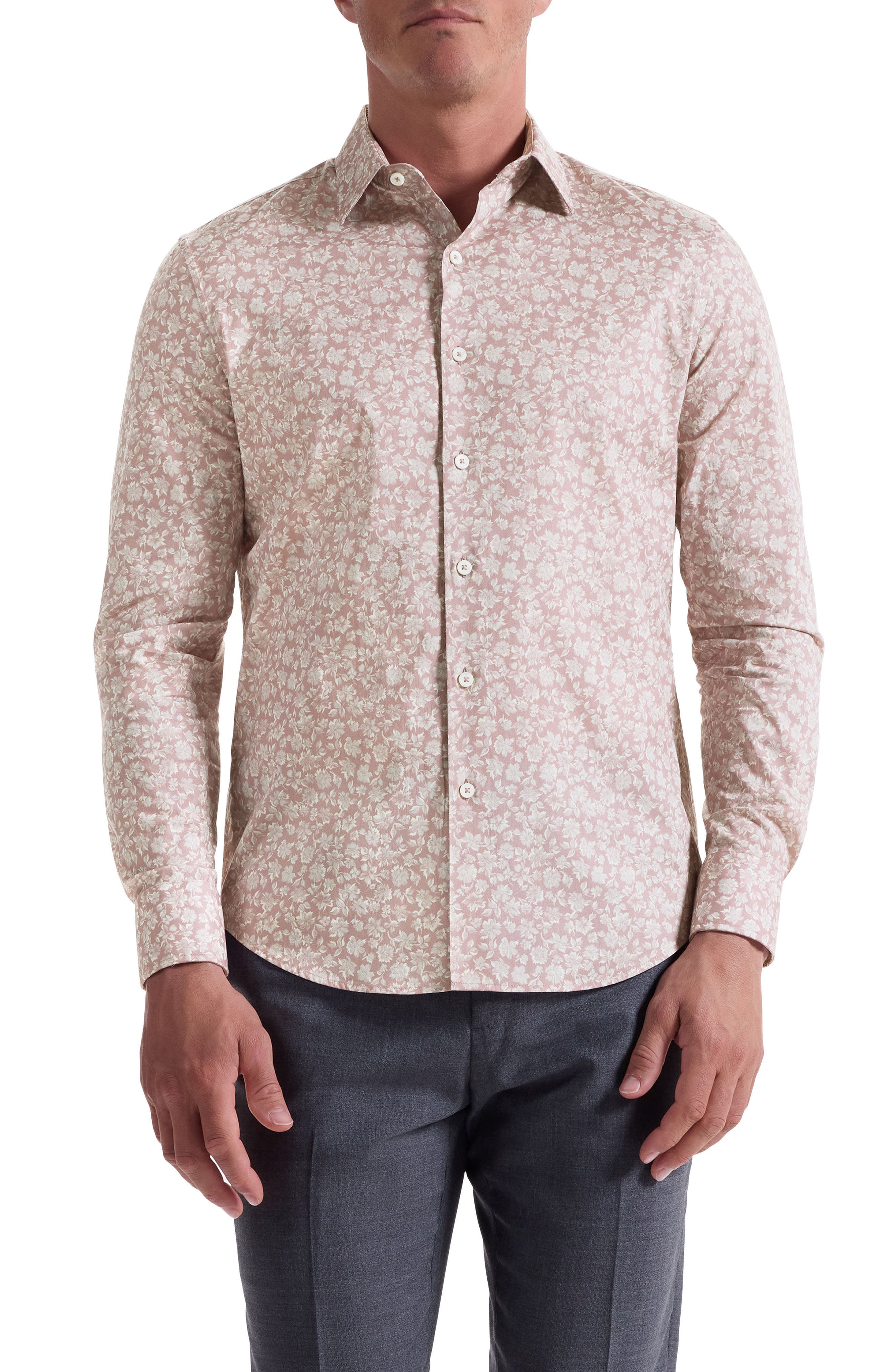 Julian Shaped Fit Floral Stretch Cotton Button-Up Shirt - image 1
