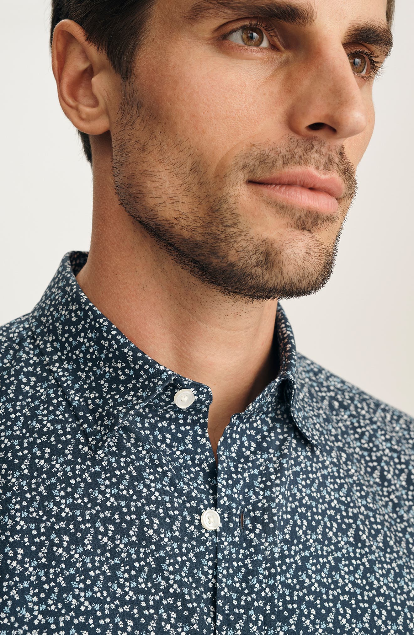 Floral Short Sleeve Stretch Luxe Twill Button-Up Shirt - image 2