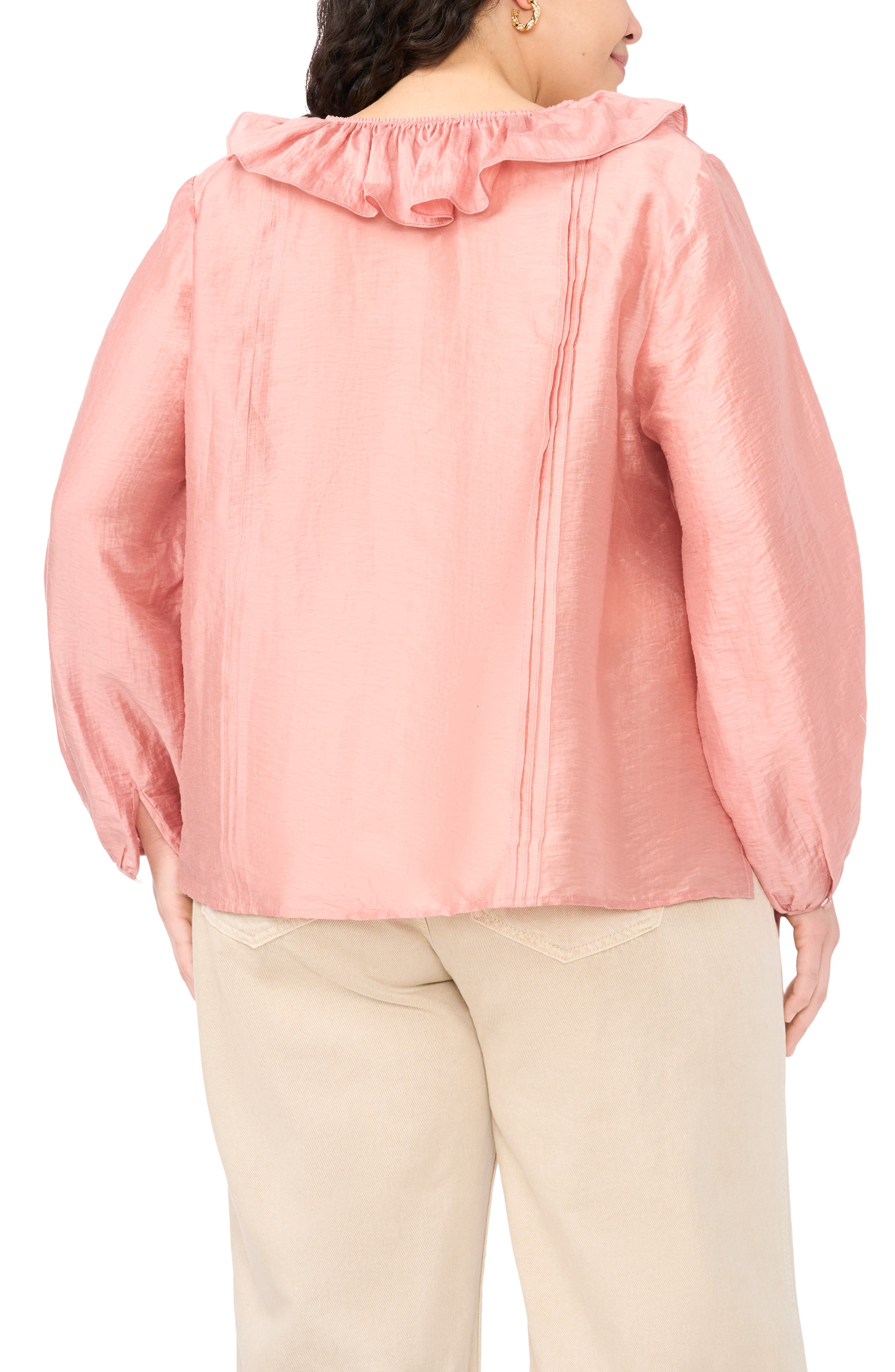 Ruffle Neck Pintuck Crinkle Satin Top - image 2