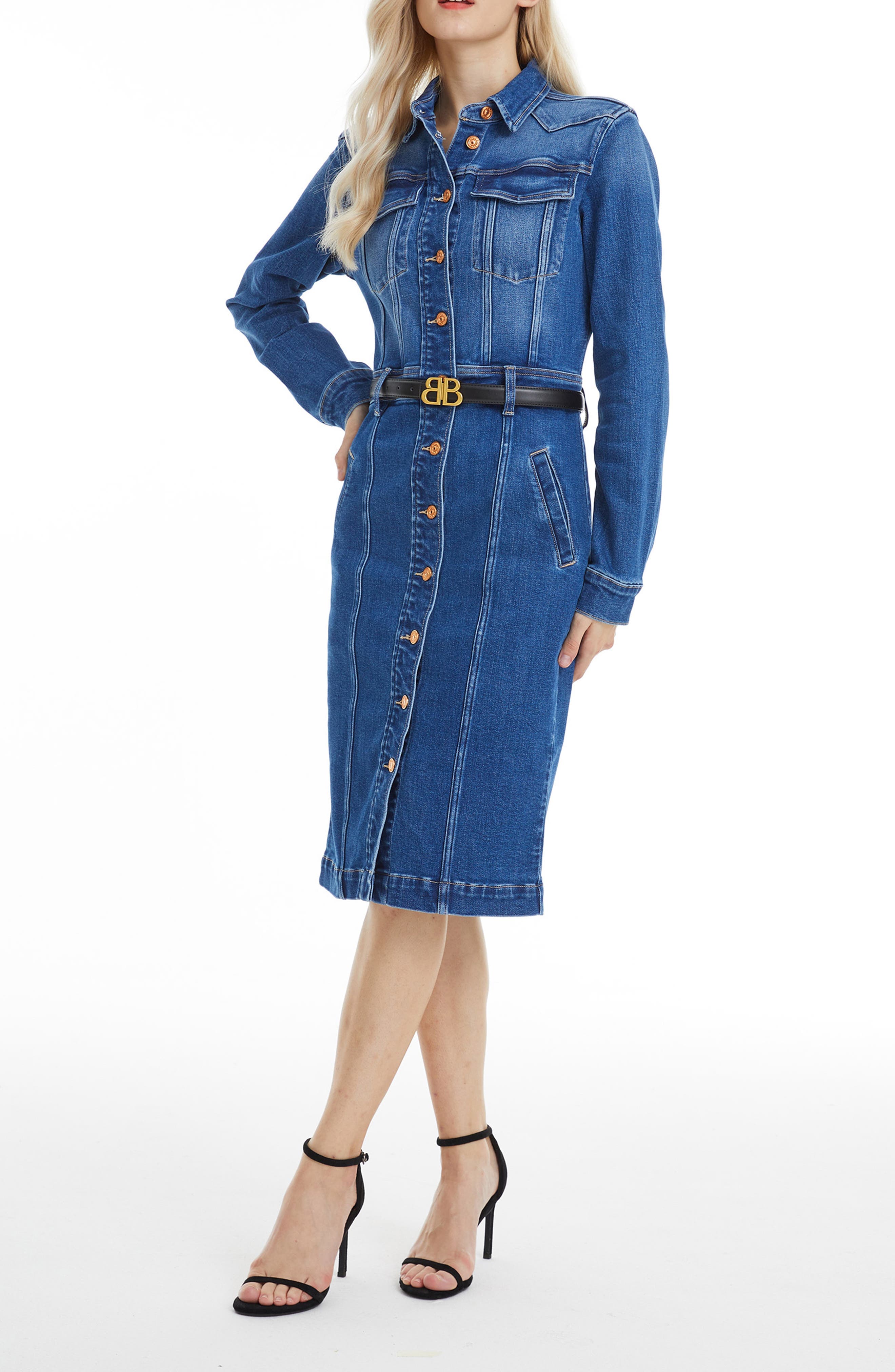 Andrea Long Sleeve Denim Midi Shirtdress - image 1
