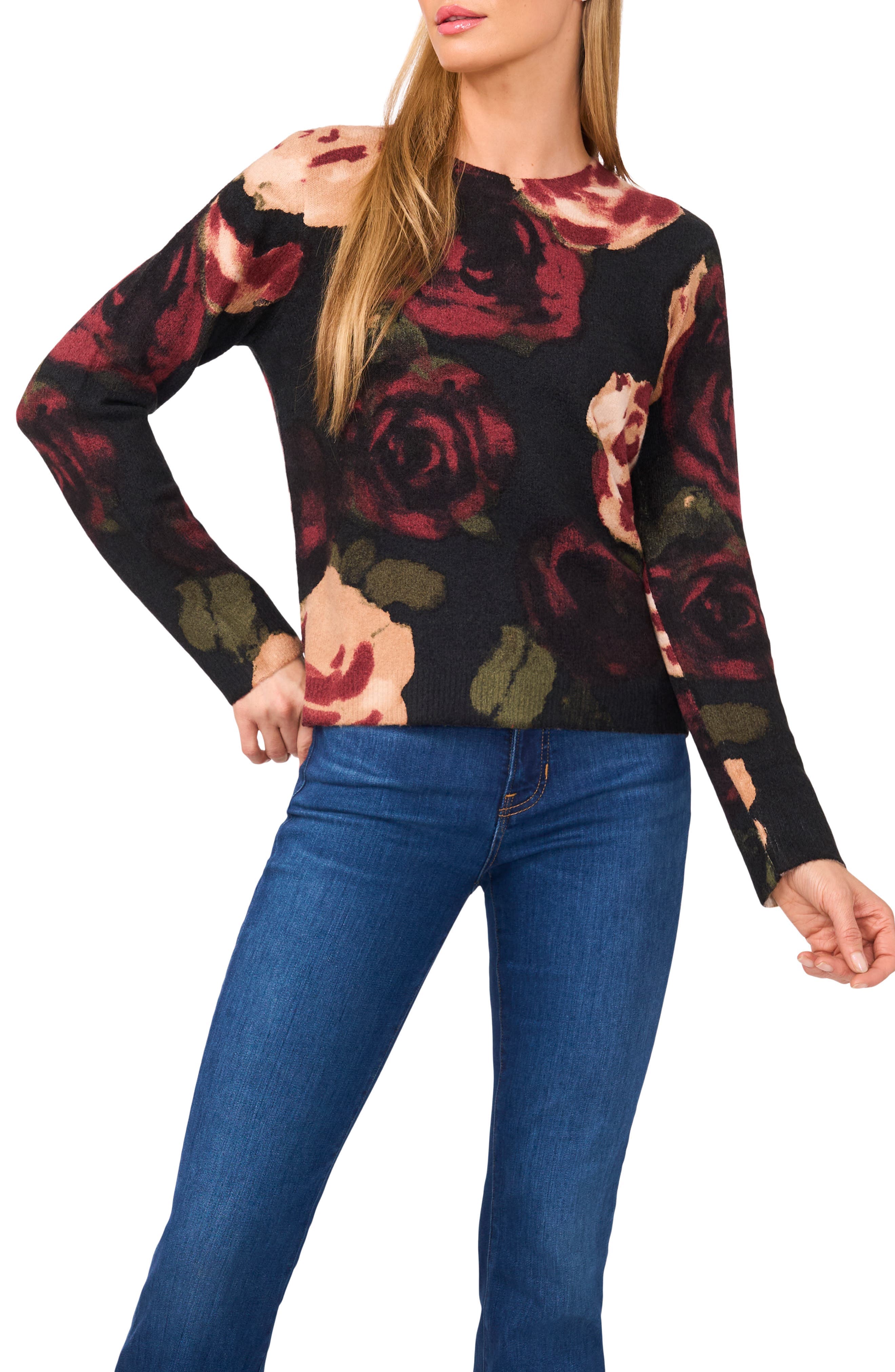 Floral Print Crewneck Sweater - image 1