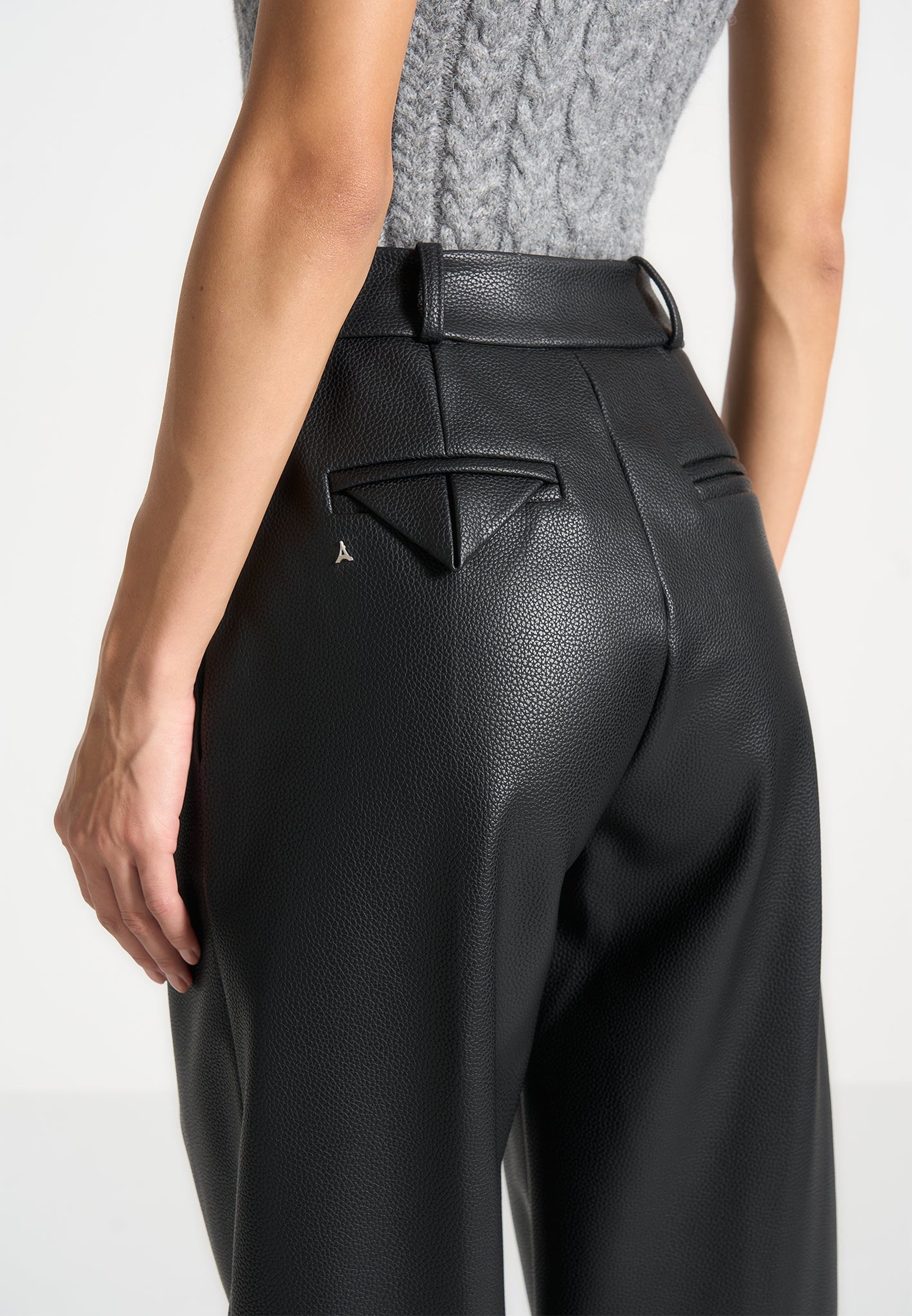 Olivia Pebbled Leather Pleated Stacked Trousers - image 2