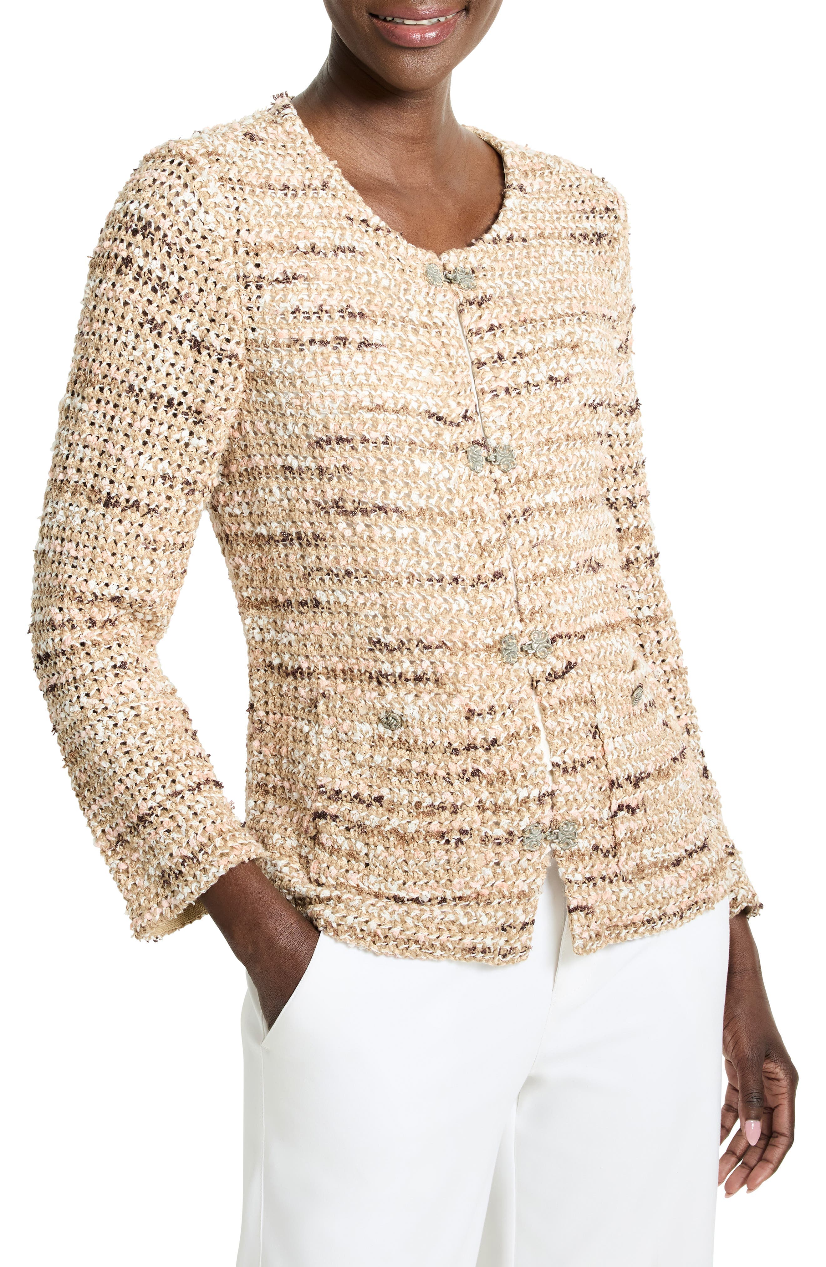 Tonal Mix Open Stitch Cotton Blend Knit Jacket - image 1