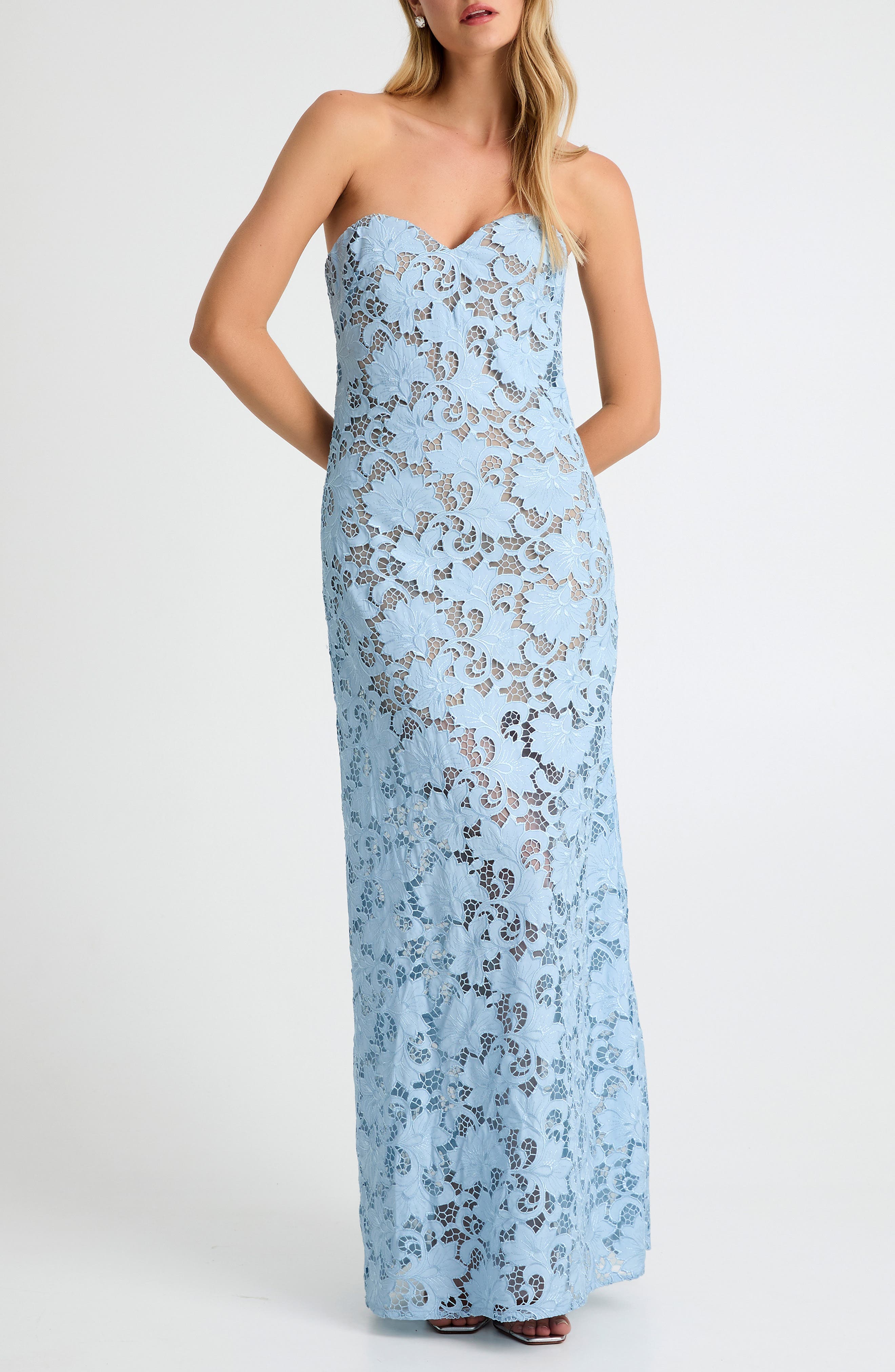 Lindsey Strapless Floral Lace Gown - image 1