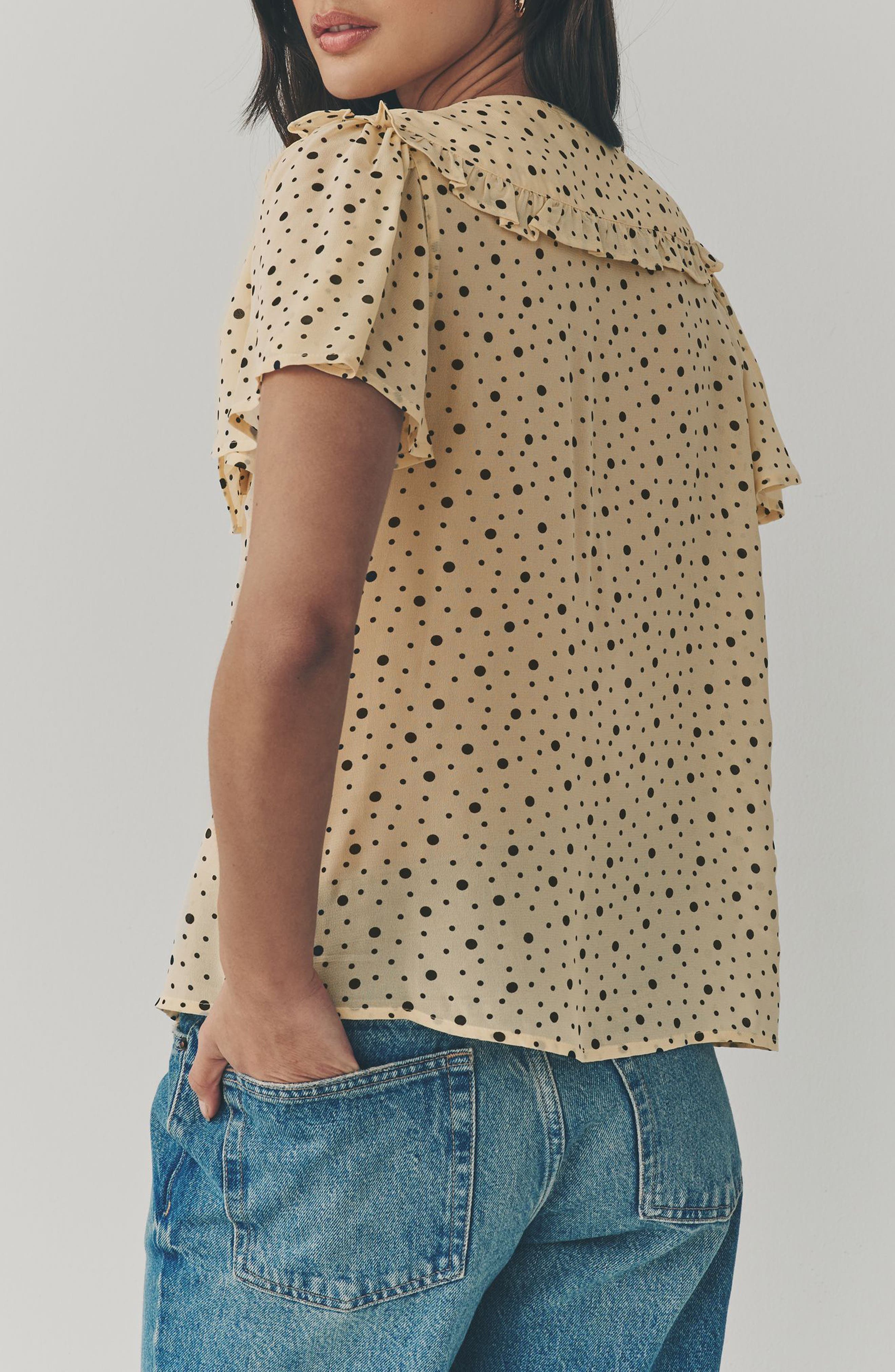 Ditsy Spot Peter Pan Collar Sheer Short Sleeve Blouse - image 2