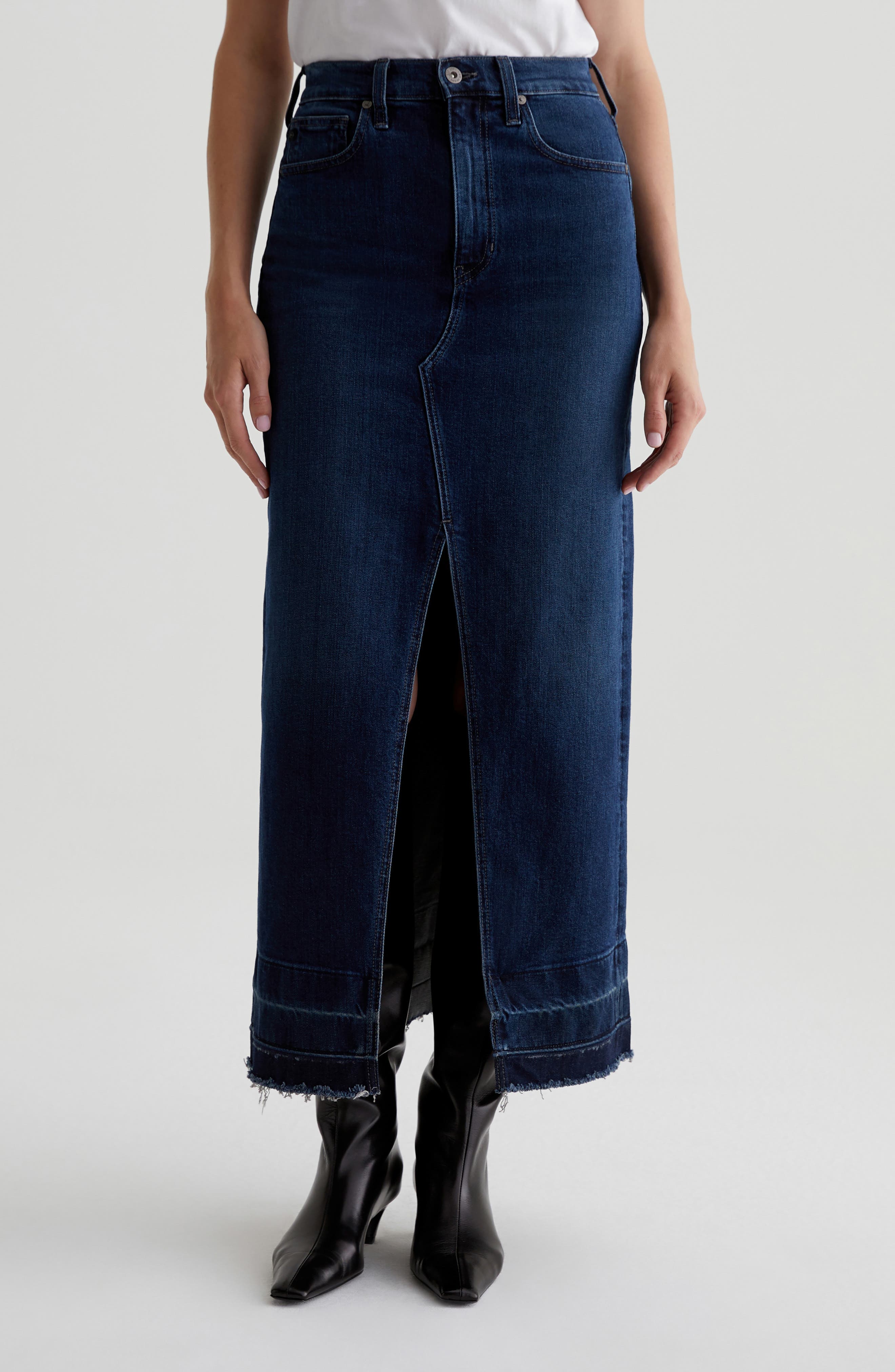 Davina Front Slit Denim Midi Skirt - image 1