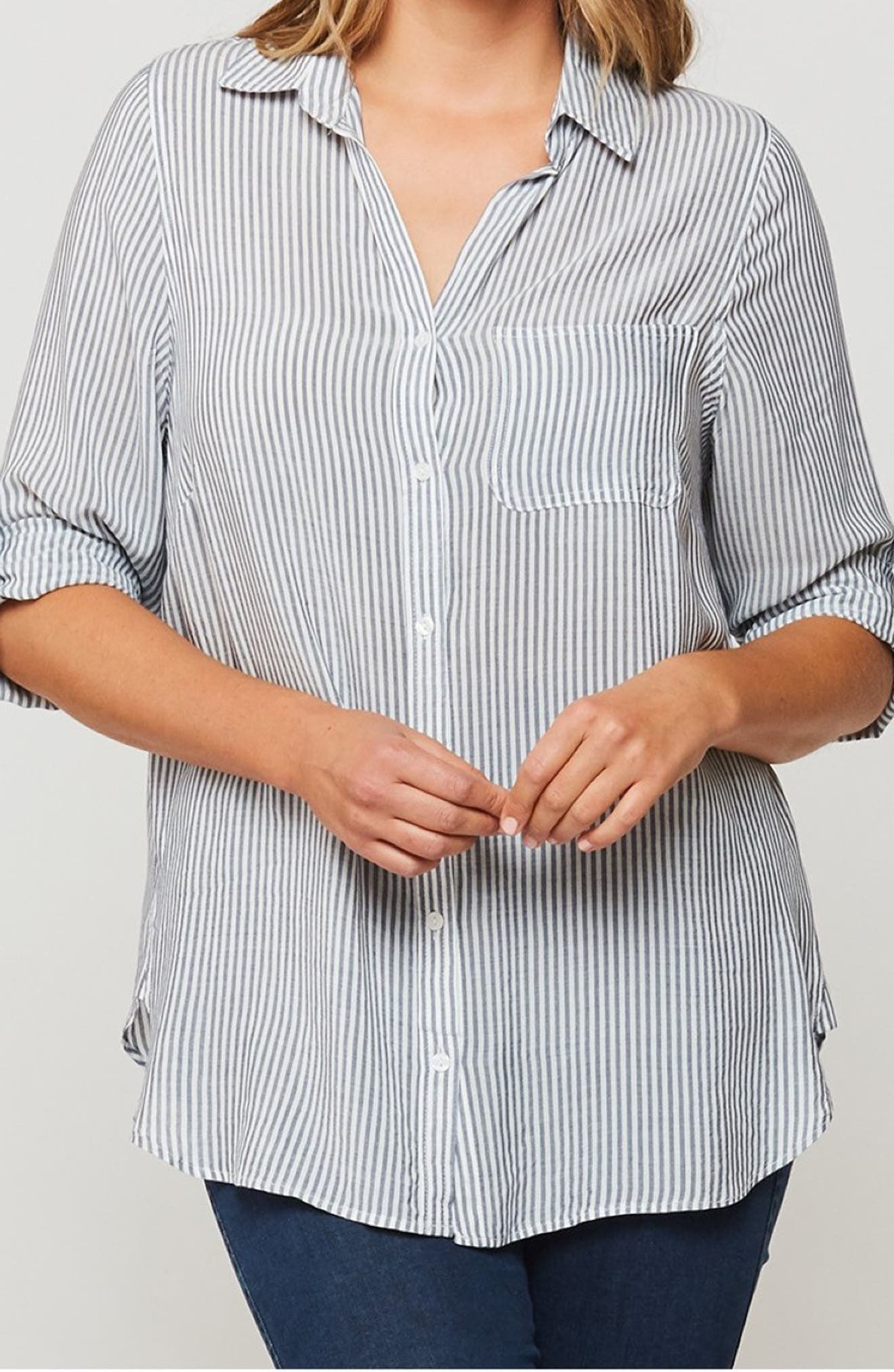 Elisa Striped Roll Sleeve Shirt - image 1