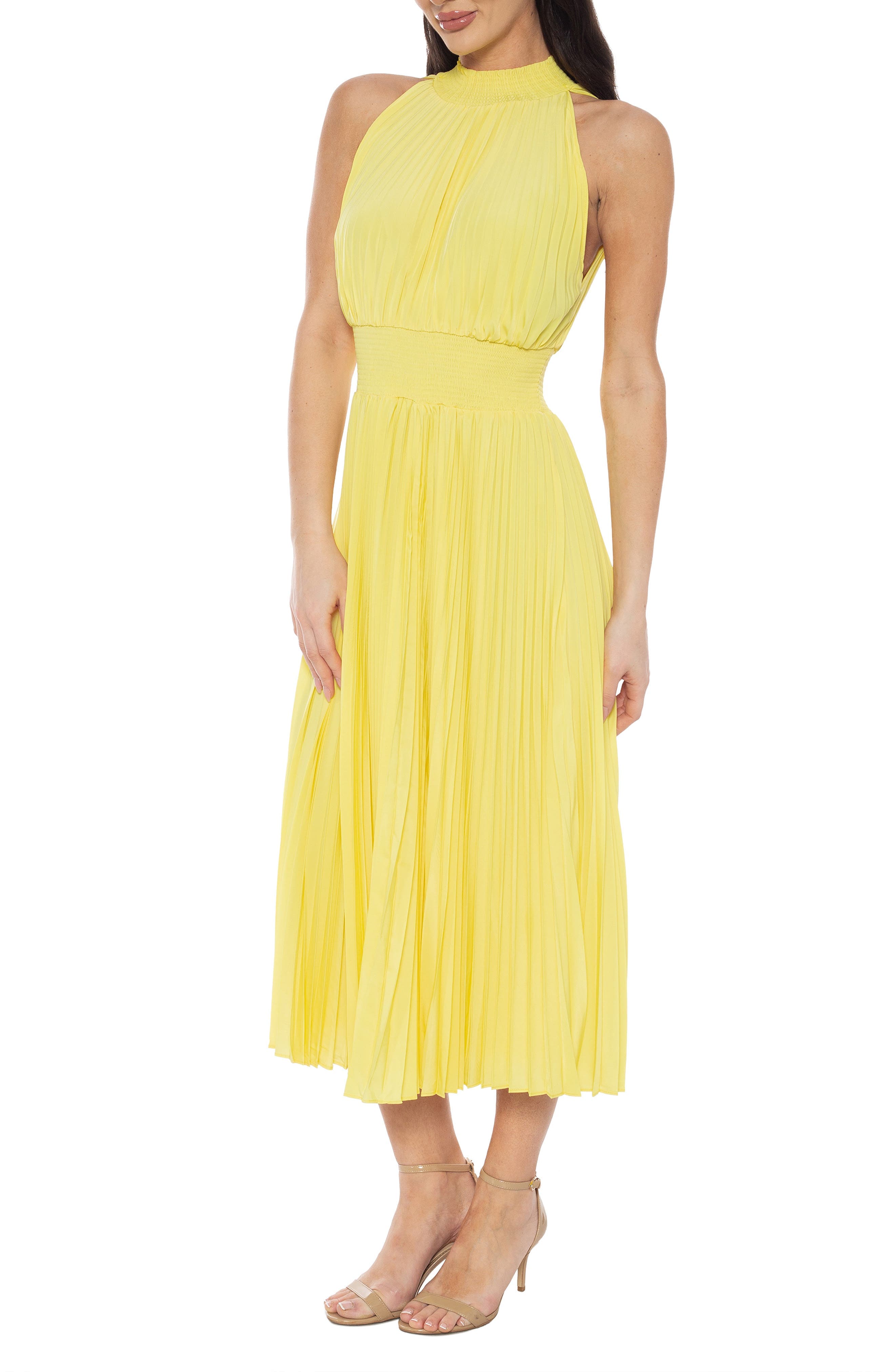 Mock Neck Smocked Waist Midi Dress - image 2